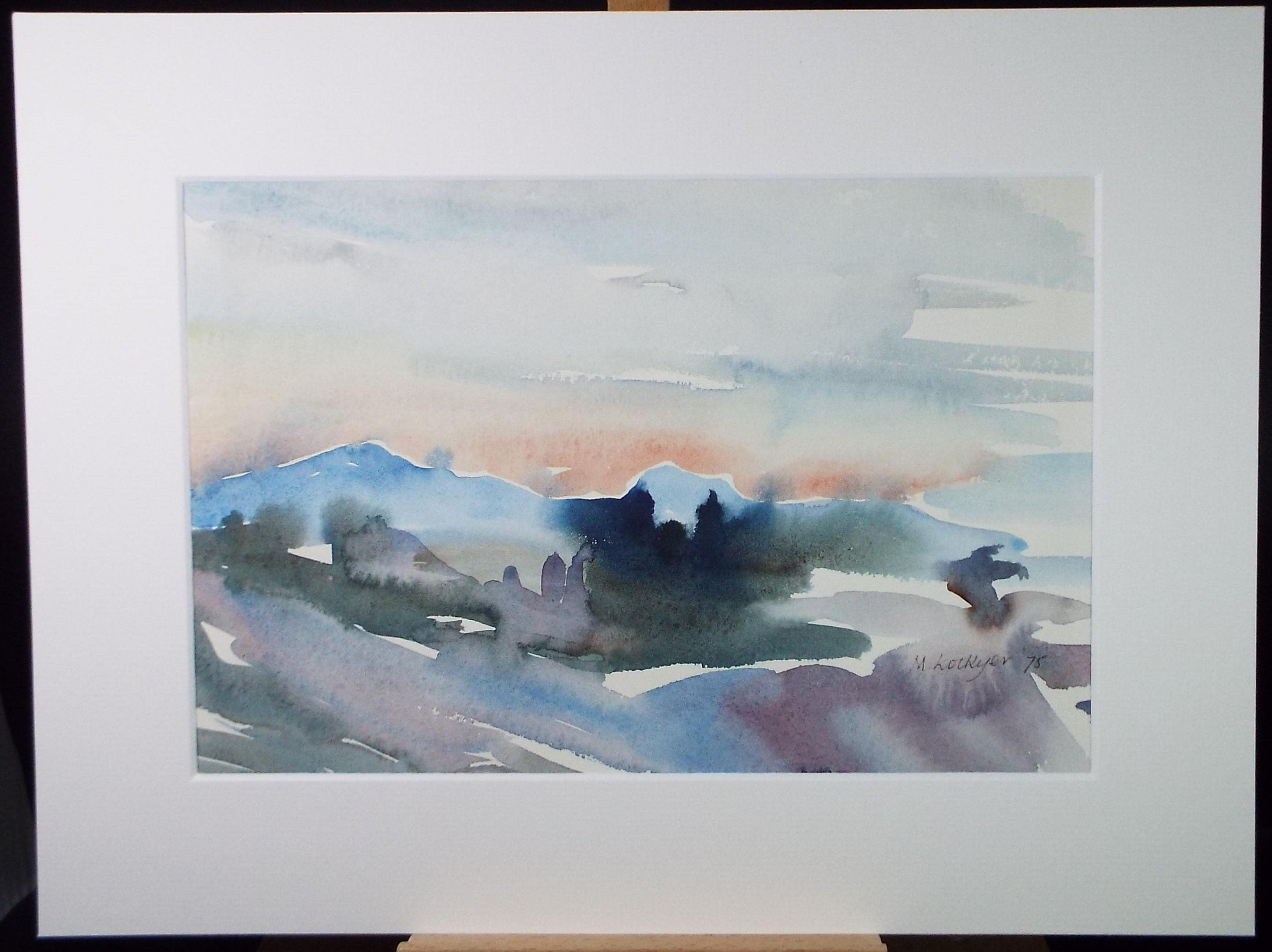 Original Watercolour on Paper, 'Sunset over a Landscape', Dated 1975, Mildred Lockyer