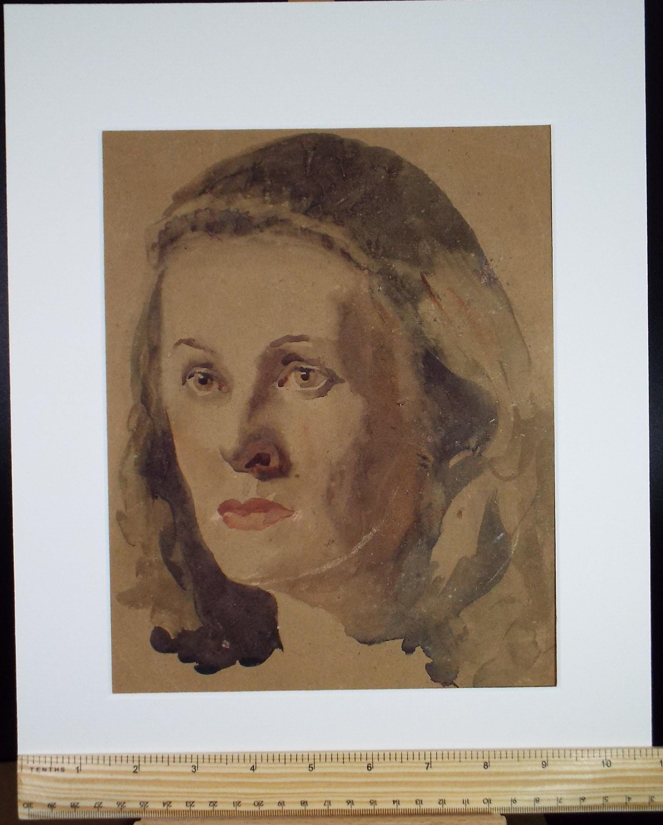 Original Watercolour and Gouache, 'Portrait of Woman', Mid 20th Century, Artist Unknown