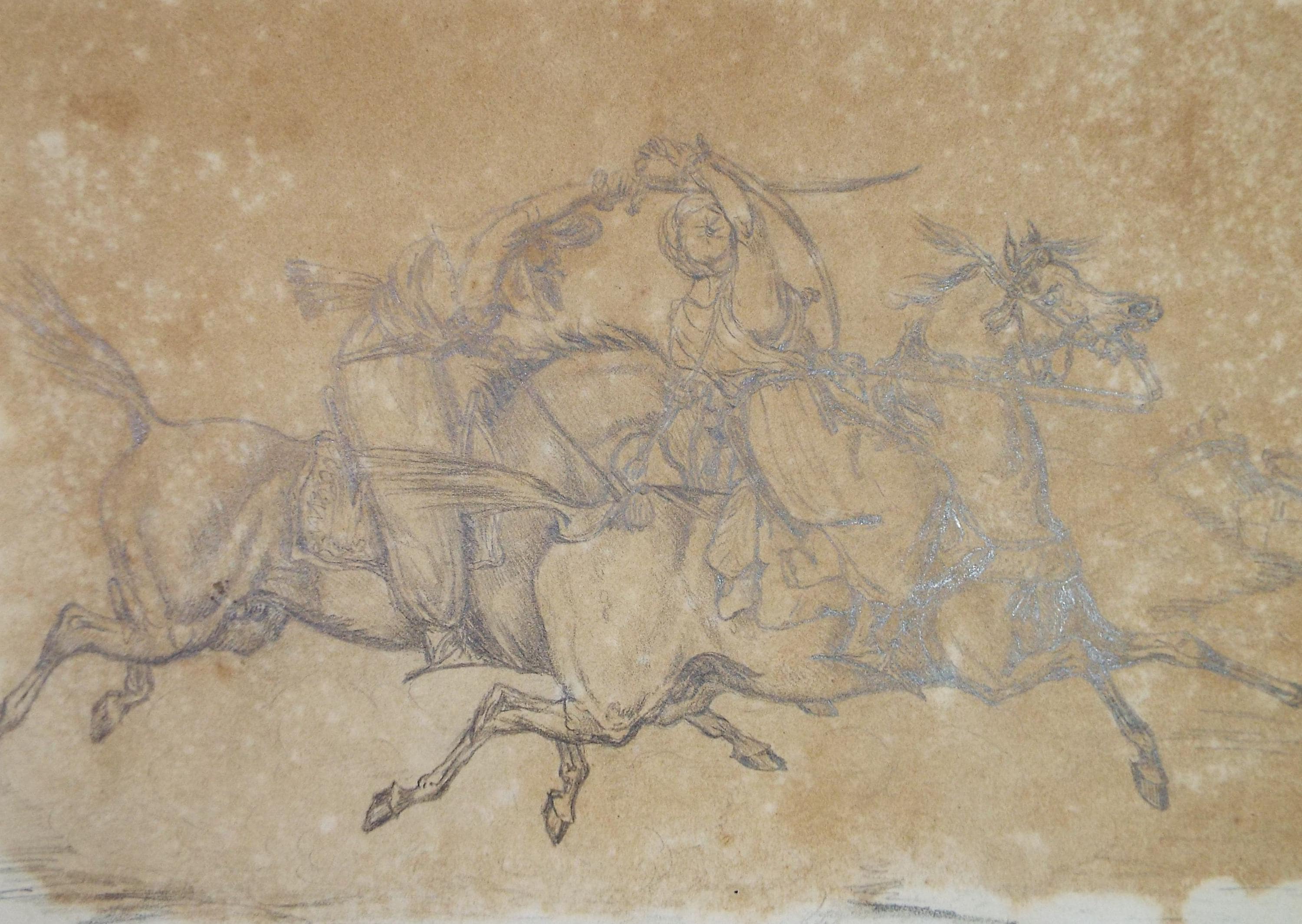 Original Pencil Sketch,'Fighting Saracens', Circa 1920's, Unknown Artist