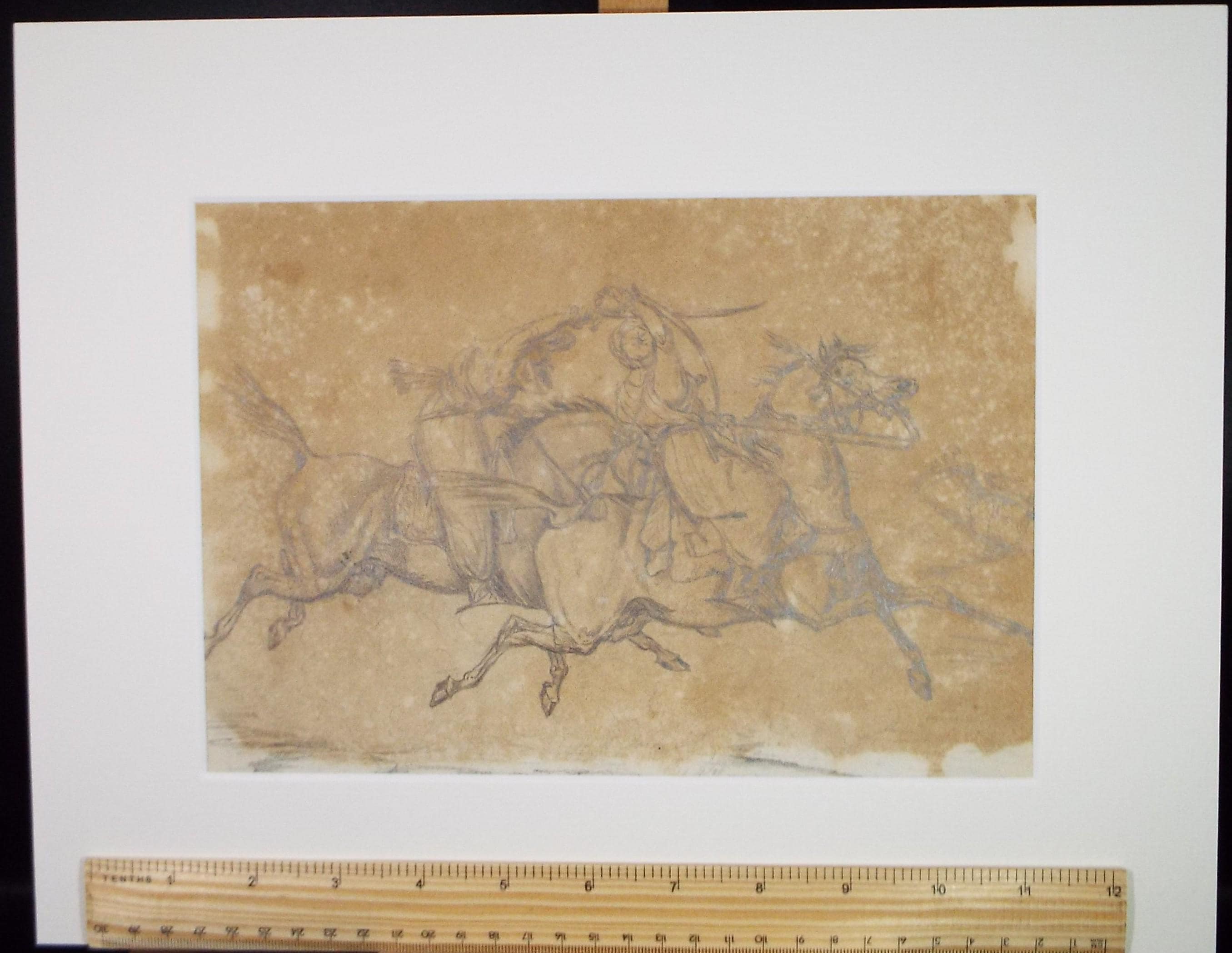 Original Pencil Sketch,'Fighting Saracens', Circa 1920's, Unknown Artist