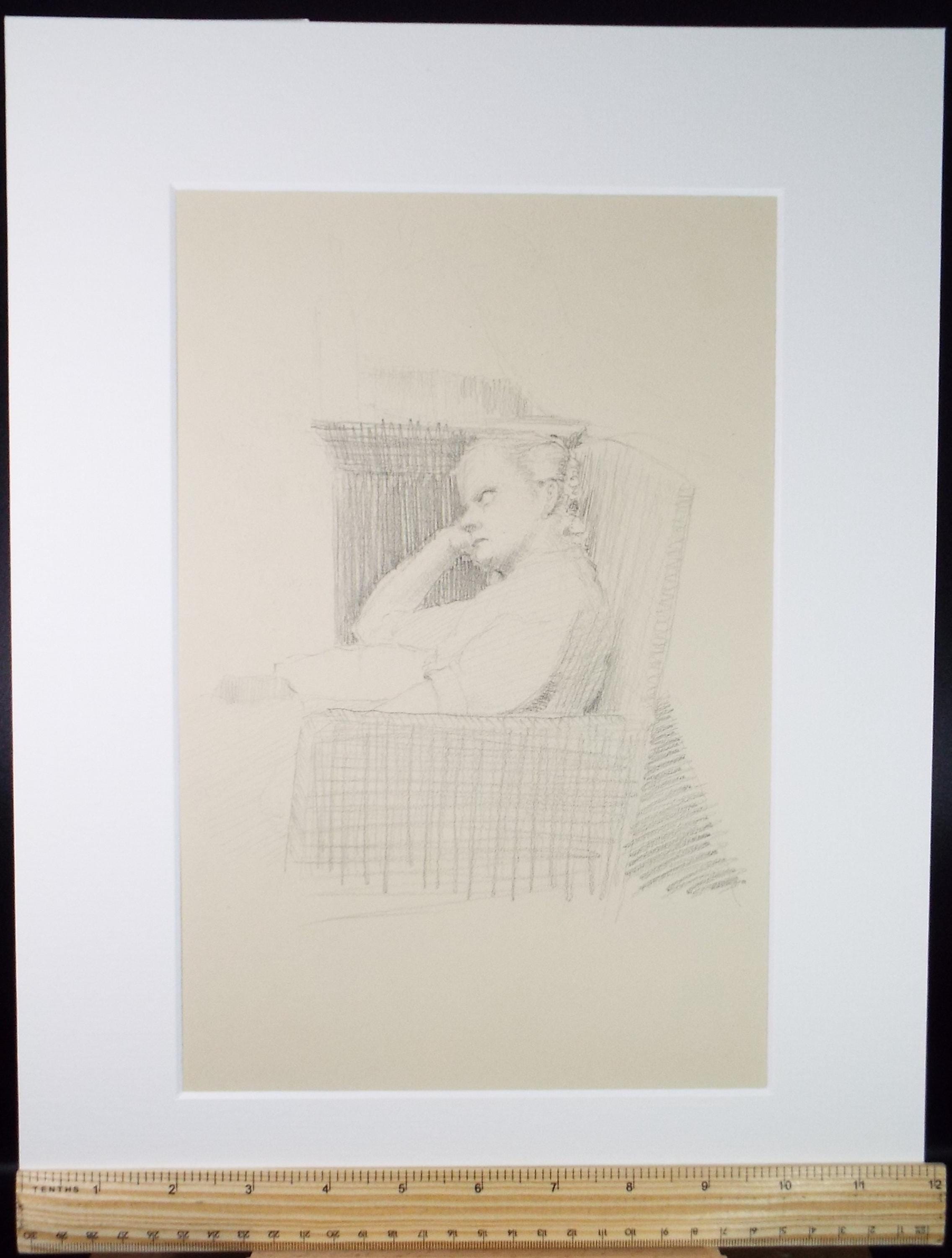 Mid-Century 'Sleeping Woman', Original pencil drawing by Pauline Plummer