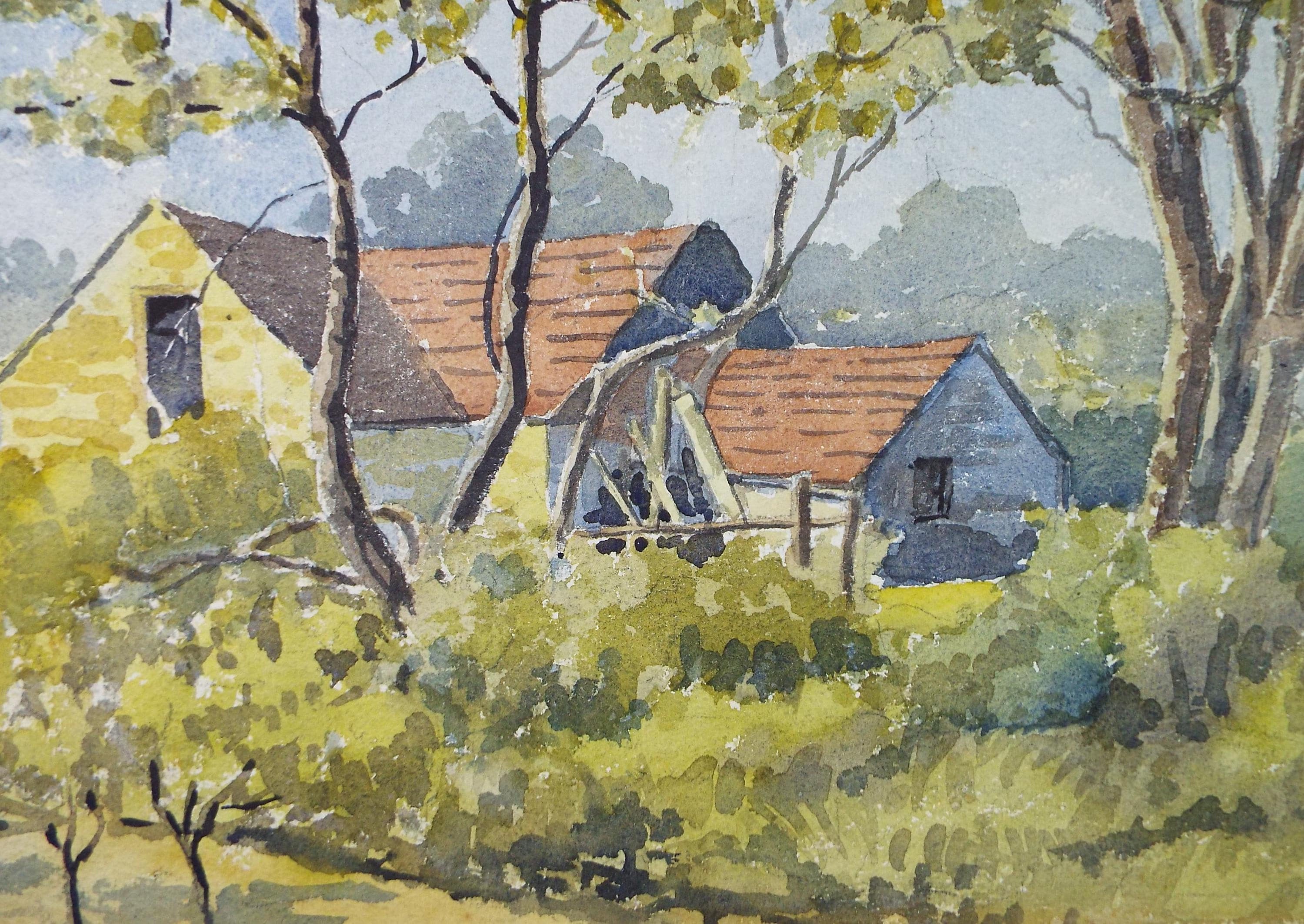 Original Watercolour, 'Barn', Richard A Siddal, circa 1950's