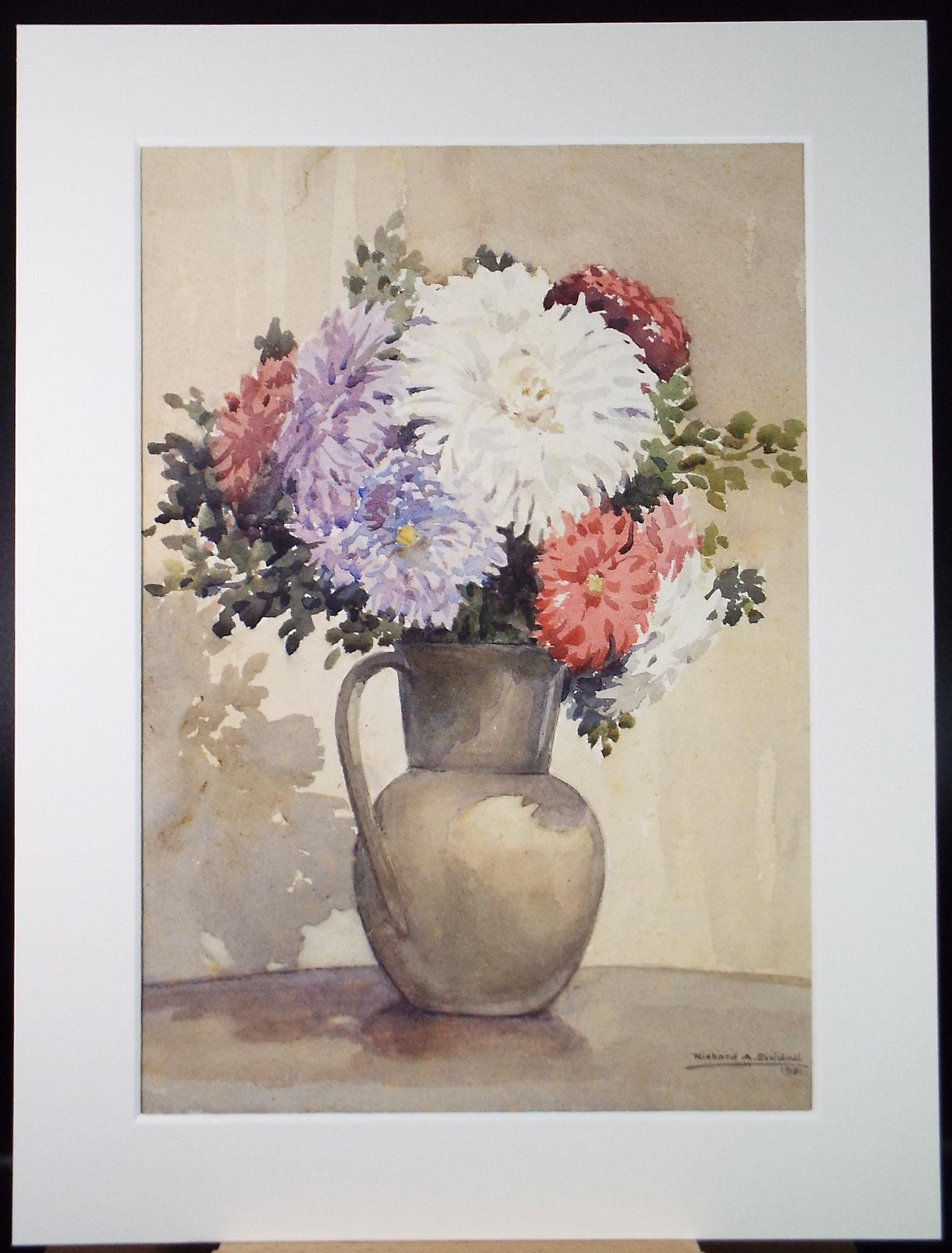 Original Watercolour, 'Still Life of Flowers', Dated 1951, Richard A Siddall