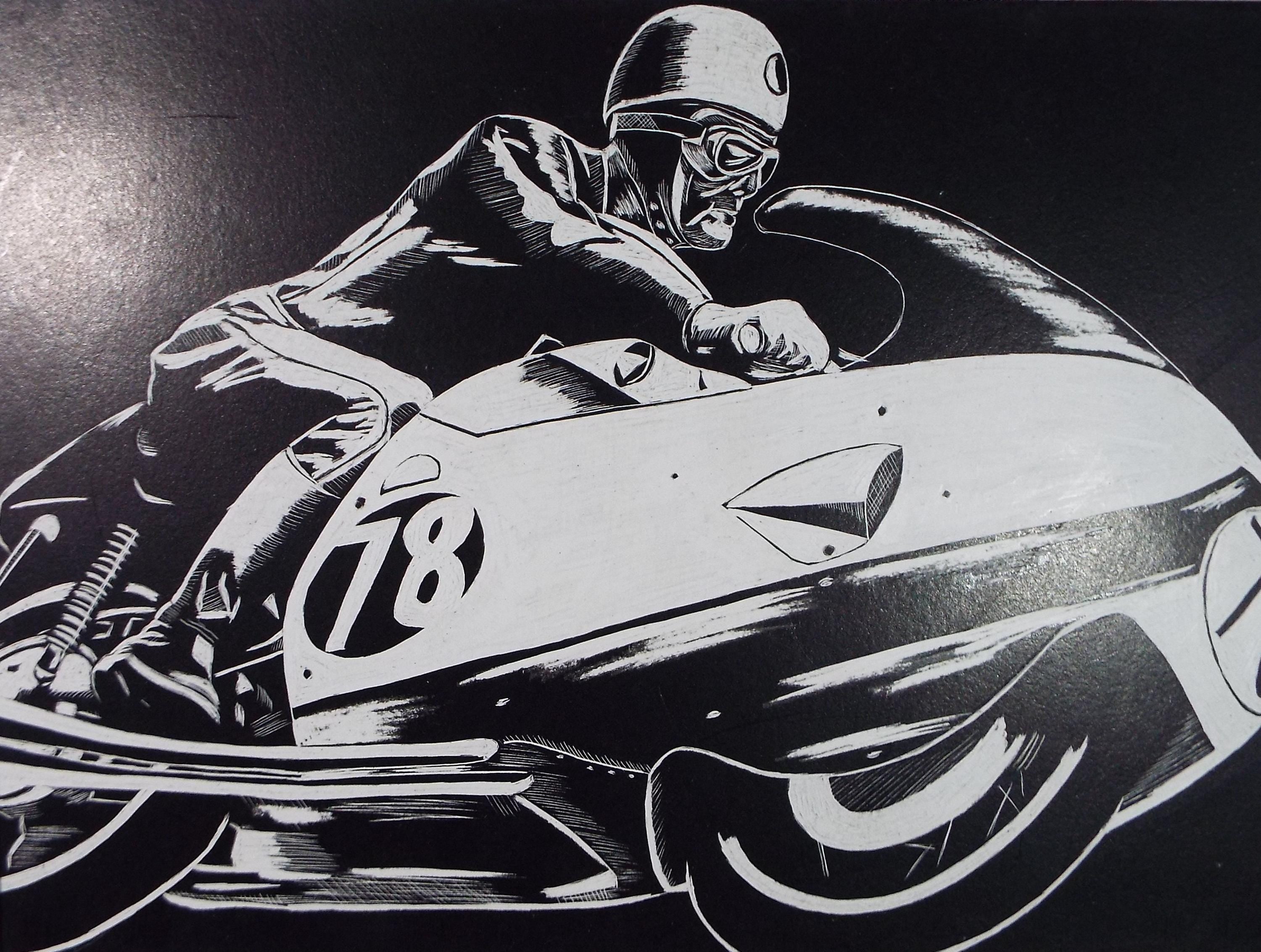 Original Scraperboard & ink drawing, 'No 78', Unknown Artist, circa 1960's
