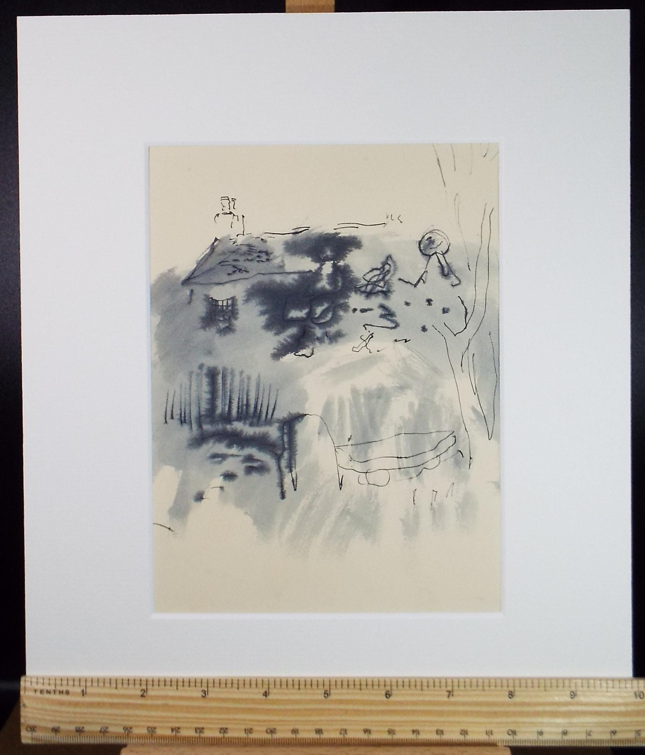 Original Watercolour with ink, 'Cottage with figure ' c1950's - William D Clyne (1922-1981)