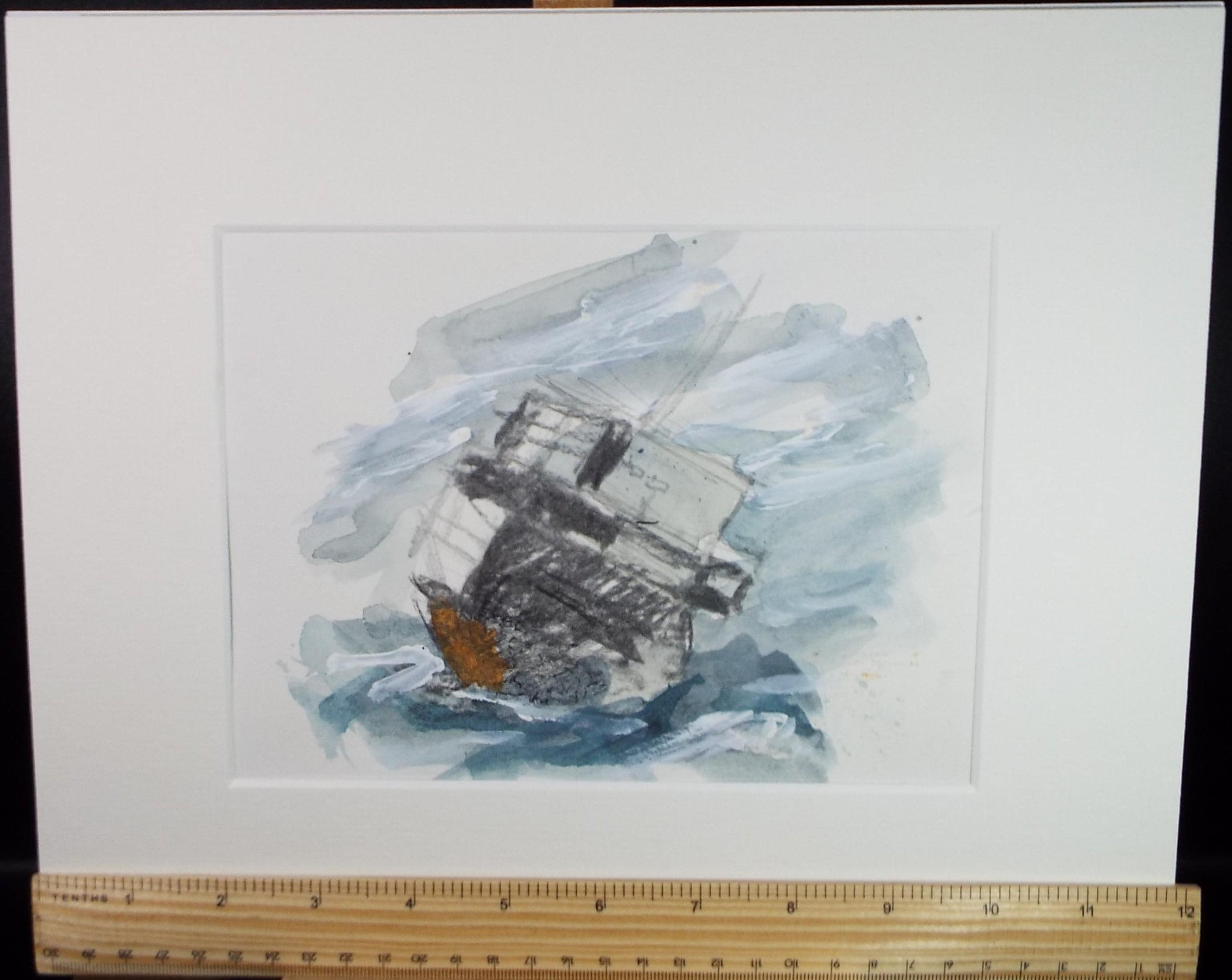 Original Watercolour & Pastel, 'Freighter in a stormy sea', Graham Benton RBSA (1934-2022), Circa 1990's