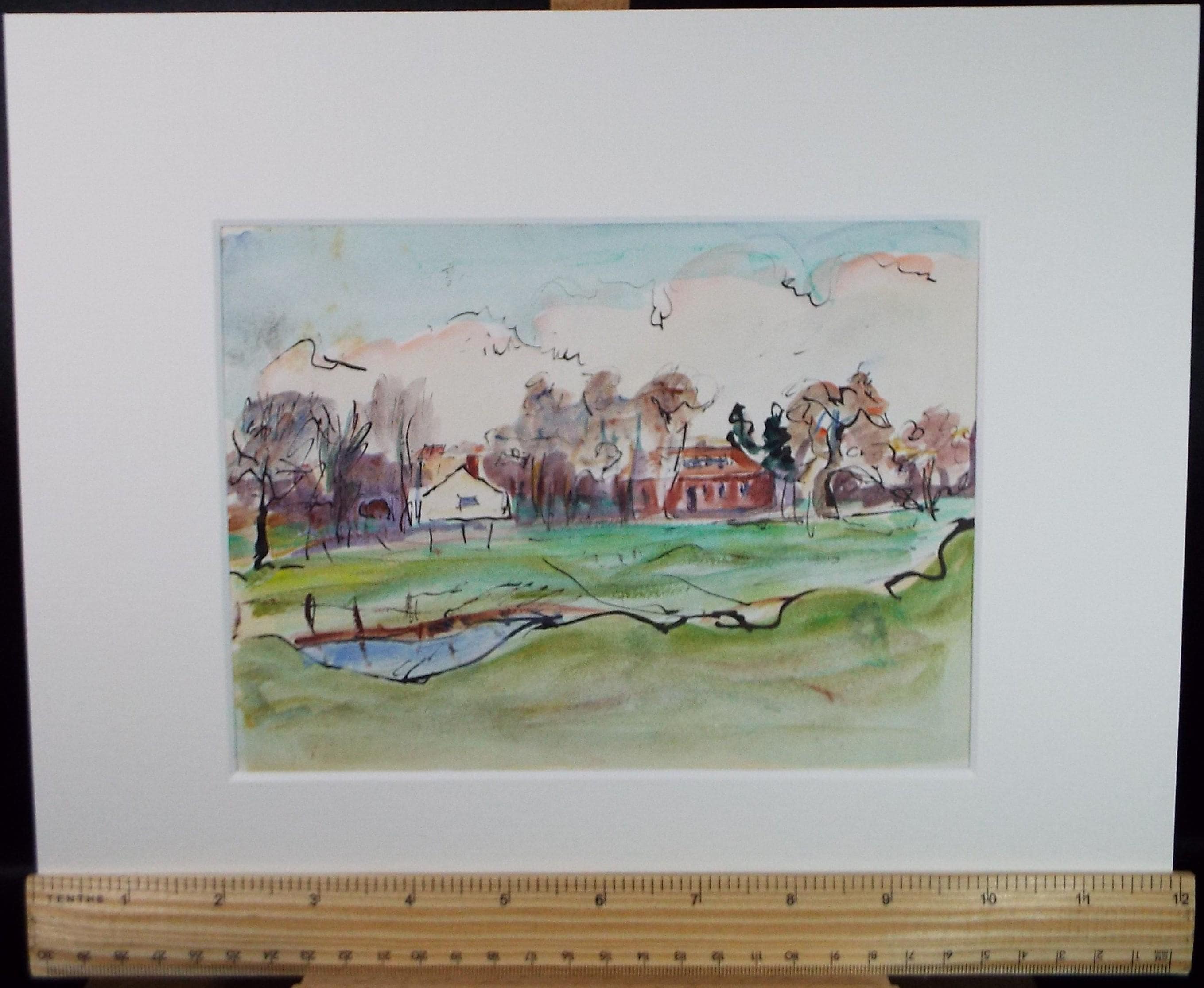 Original Watercolour & Ink, 'Farm Buildings in a Landscape, Circa 1970's , Geoffrey Burrows (1934-2023)