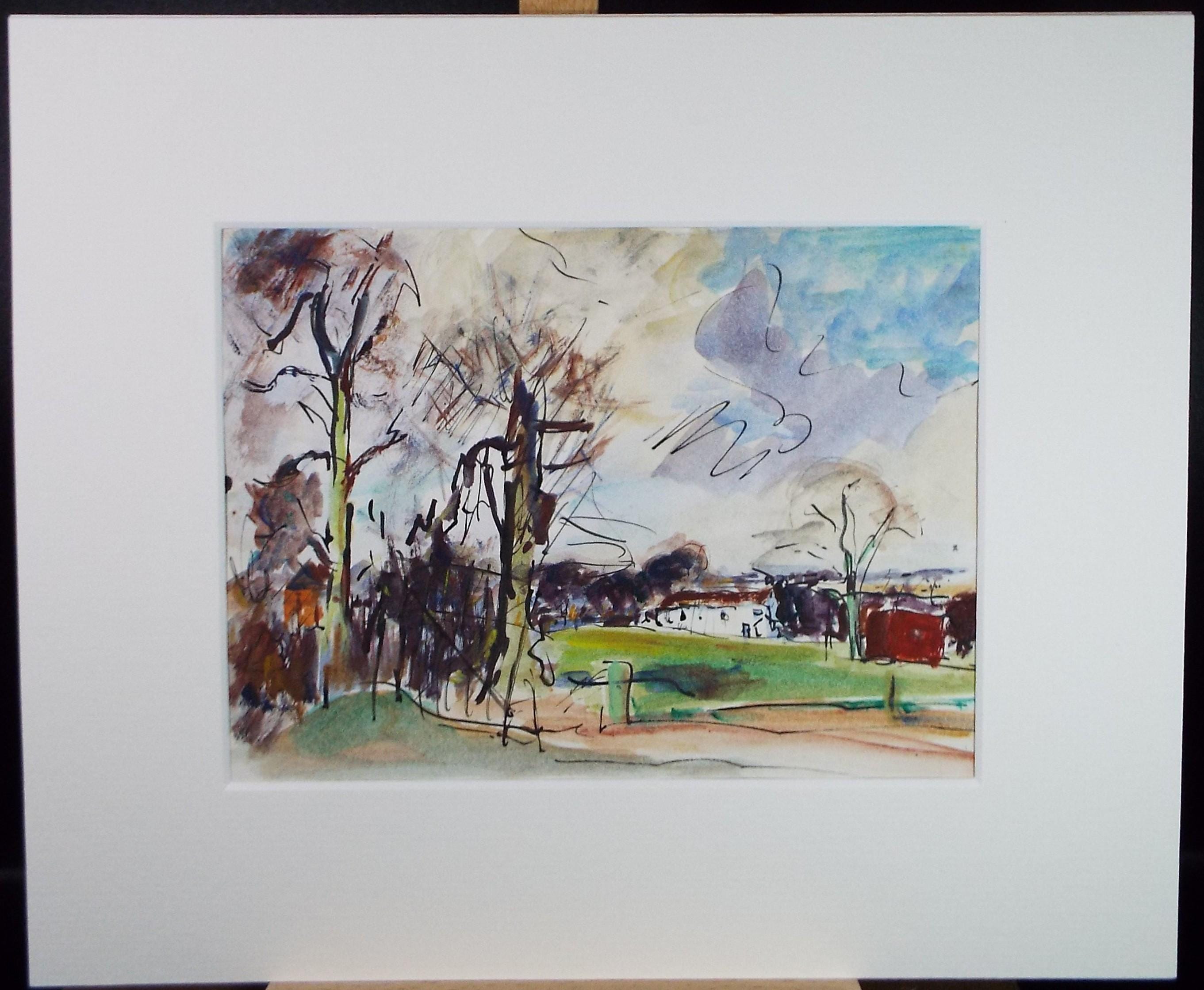 Original Watercolour & Ink, 'Farm Buildings in a Landscape, Circa 1970's , Geoffrey Burrows (1934-2023)