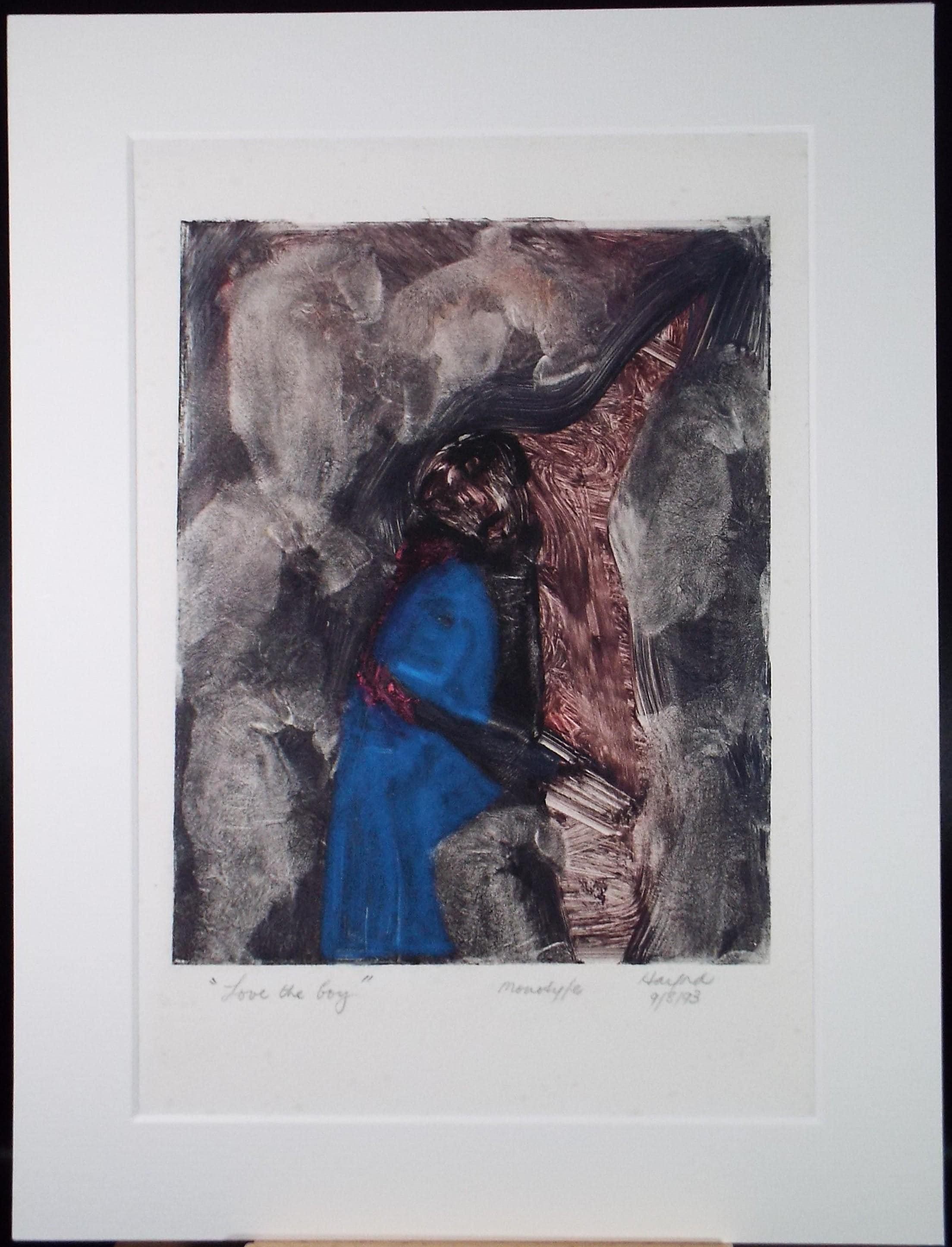 Monotype etching 'Love the Boy', Diz Harford, Dated 1993