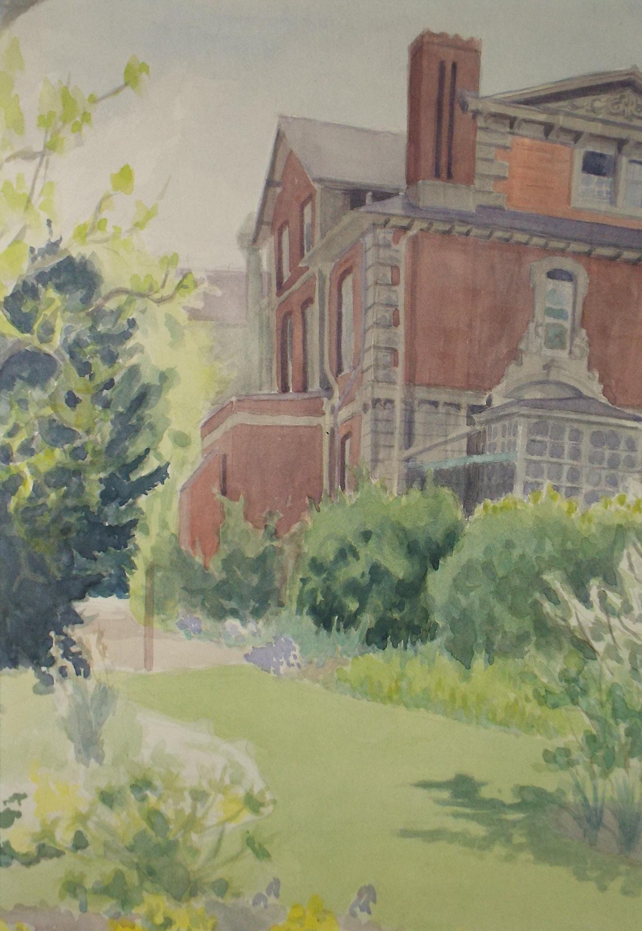 Original Watercolour,'Victorian House in a Garden', Circa 1950's, Artist Unknown