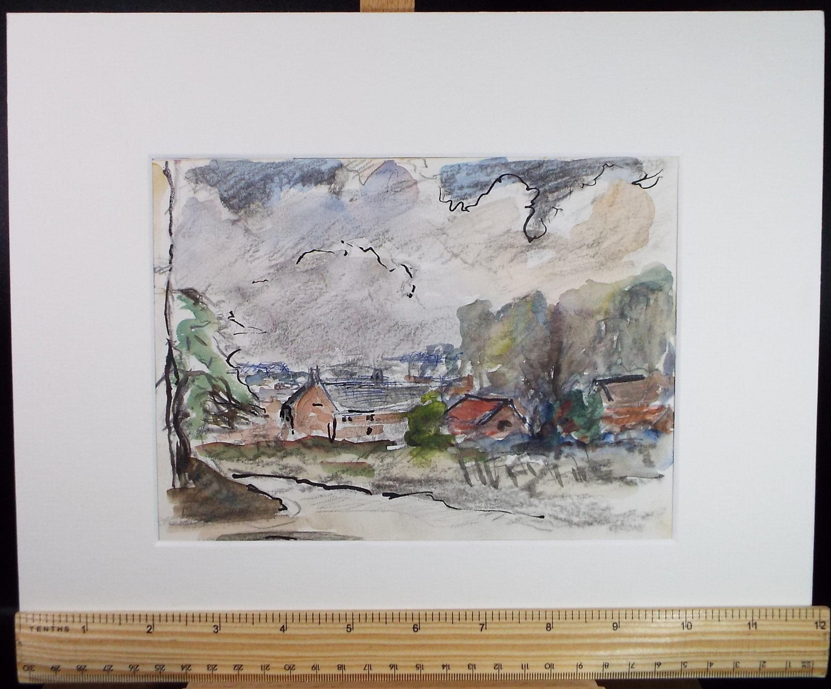 Original Watercolour & Ink, 'Farm Buildings in a Landscape, Circa 1970's , Geoffrey Burrows (1934-2023)