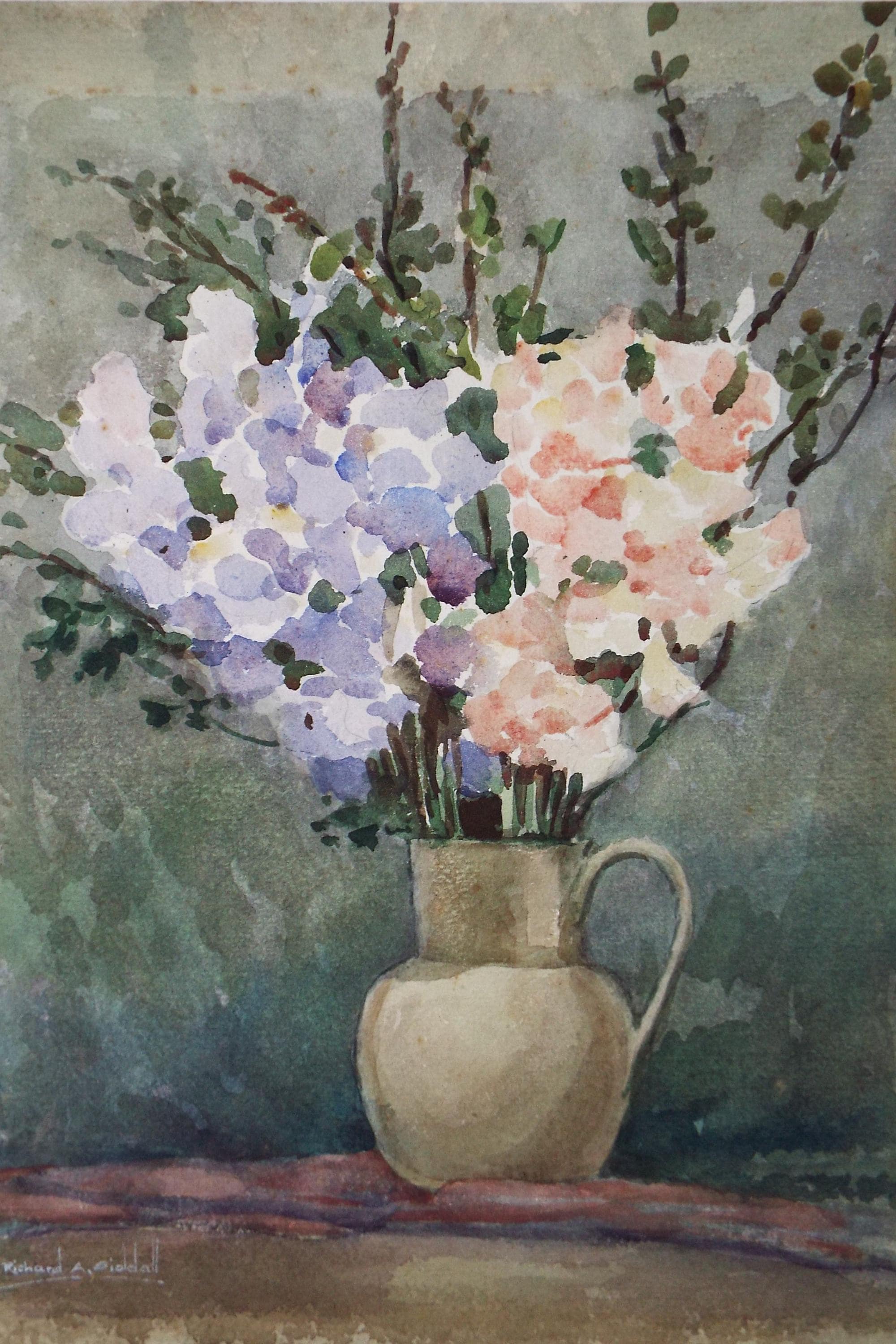 Original Watercolour, 'Still Life of Flowers', Circa 1950's , Richard A Siddall