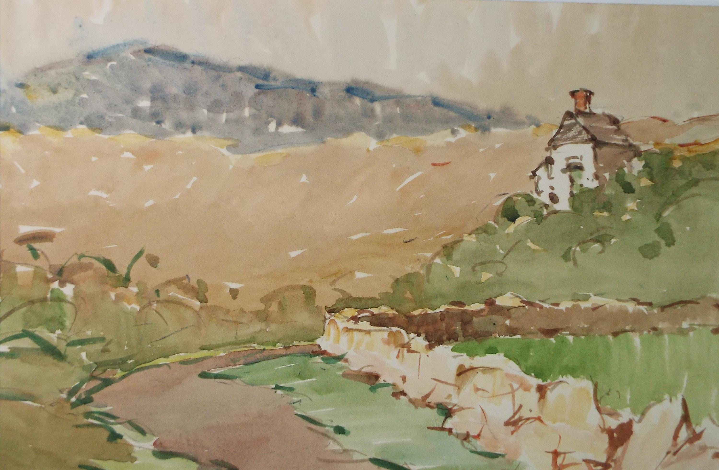 Original Watercolour, 'Cornish Landscape View', Circa 1950's , George Manning-Sanders (1881-1953)