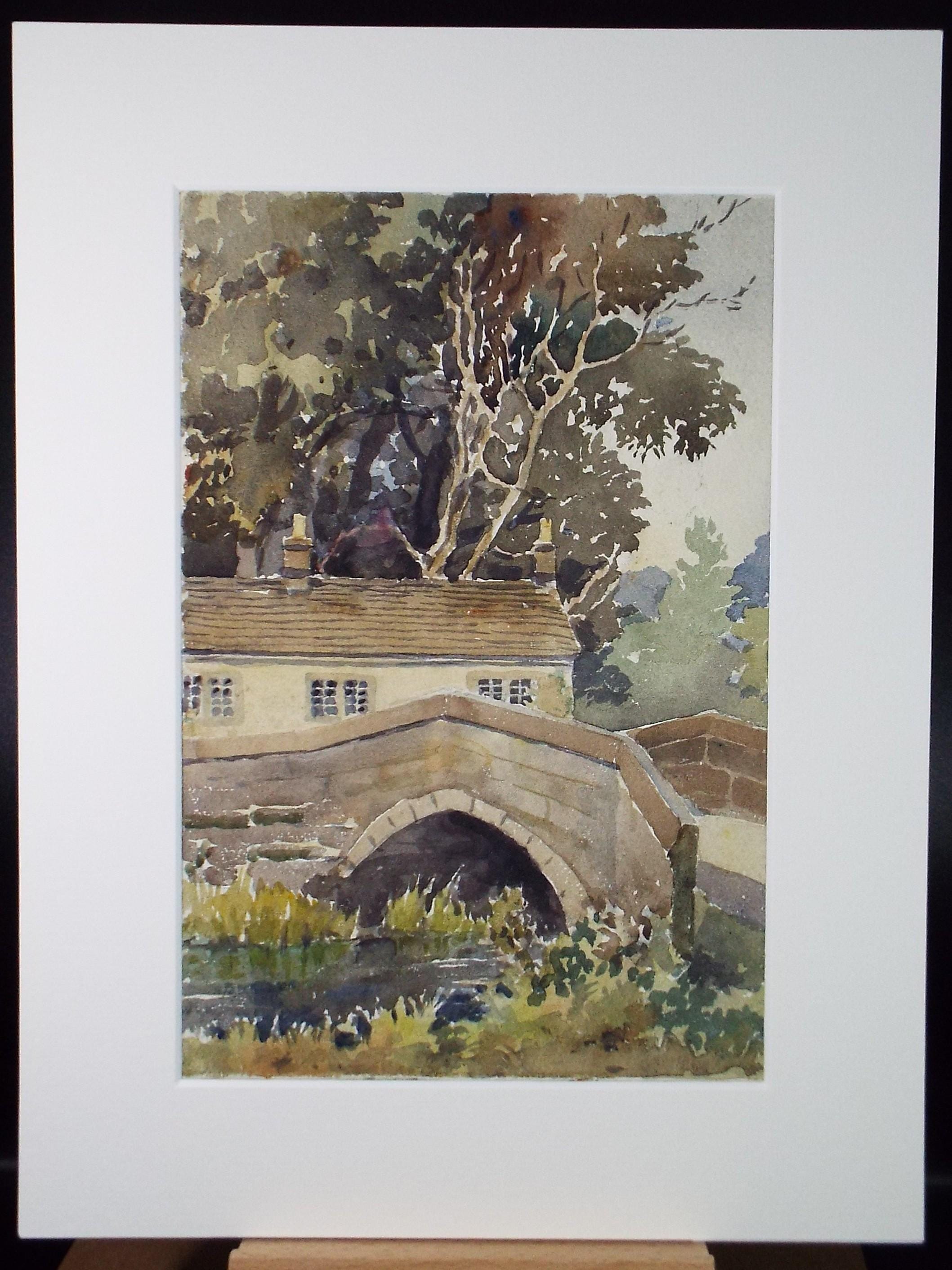 Original Watercolour 'Bridge with Cottage', Circa 1950's, Richard A Siddall
