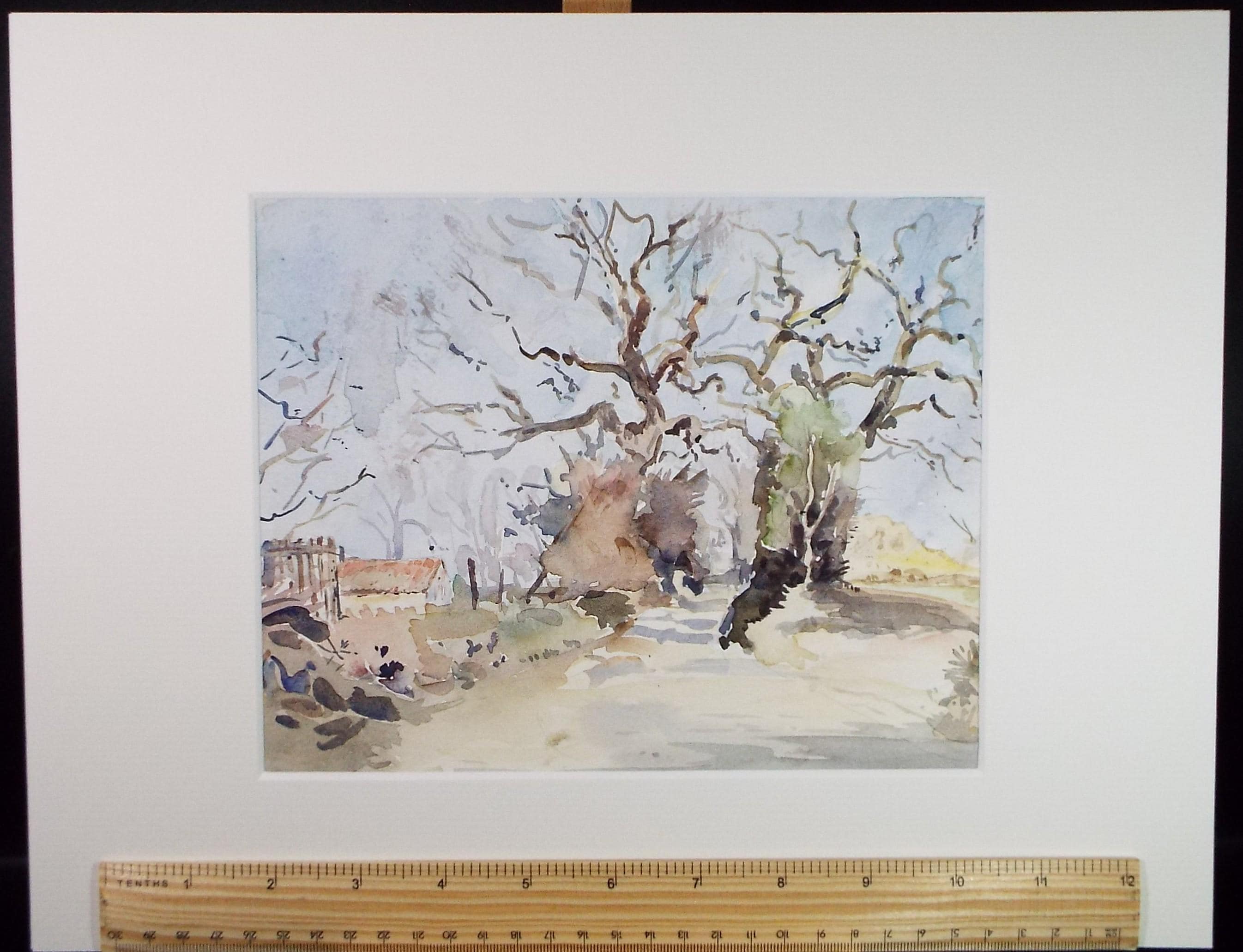 Original Watercolour, 'A country lane', Circa 1970's , Geoffrey Burrows (1934-2023)