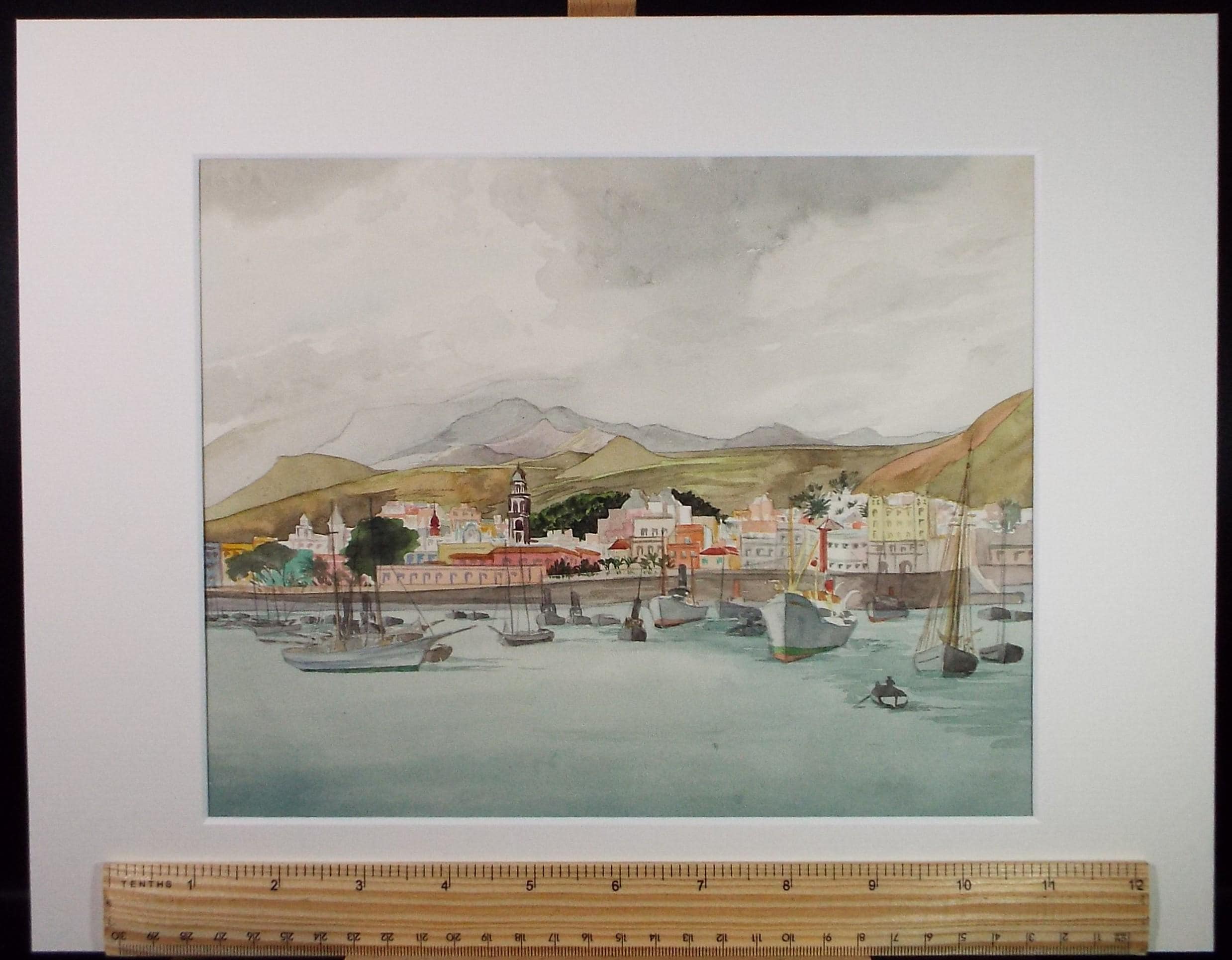 Original Watercolour, 'Santa Cruz de Tenerife', Circa 1950's, Ivy T. Attwell (1895-1985)