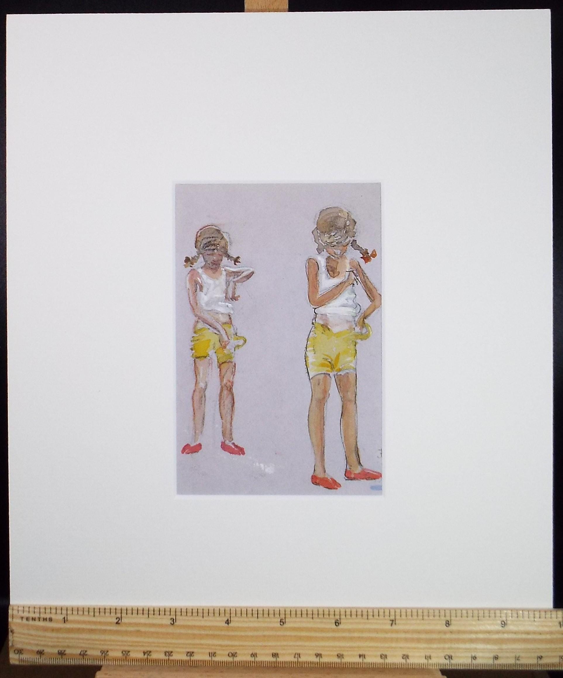 Original Watercolour, 'Girl in Yellow Shorts', circa 1930's, Artist Unknown