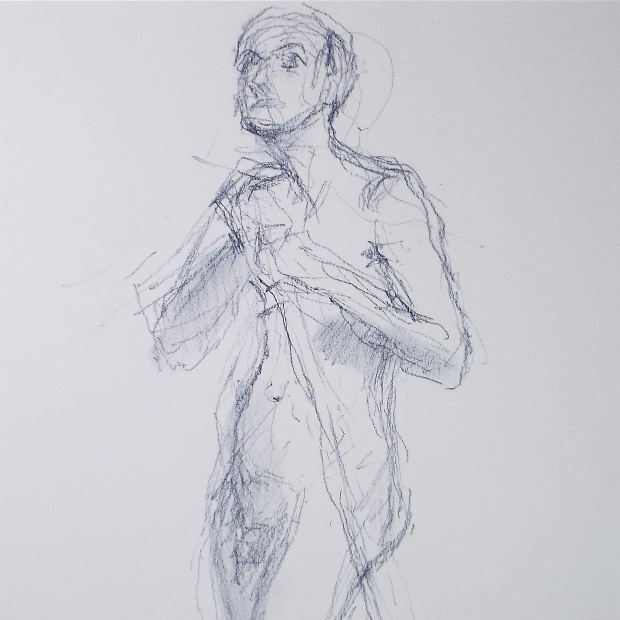Original Pencil Sketch,'Standing figure', Circa 1990's, Pauline Plummer (b 1930)