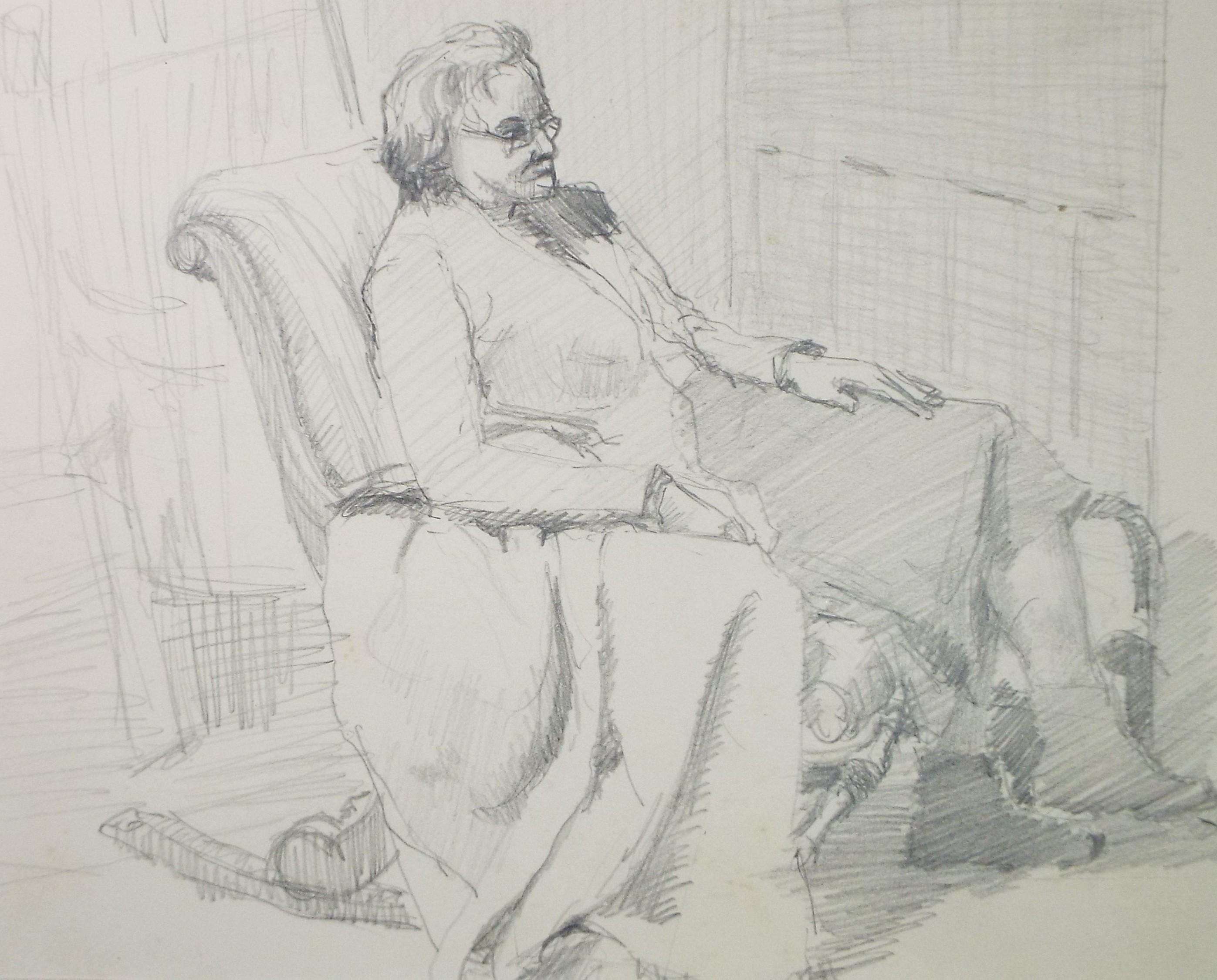Original Pencil Drawing, 'Seated Woman', Pauline Plummer (b1933), Circa 1950's