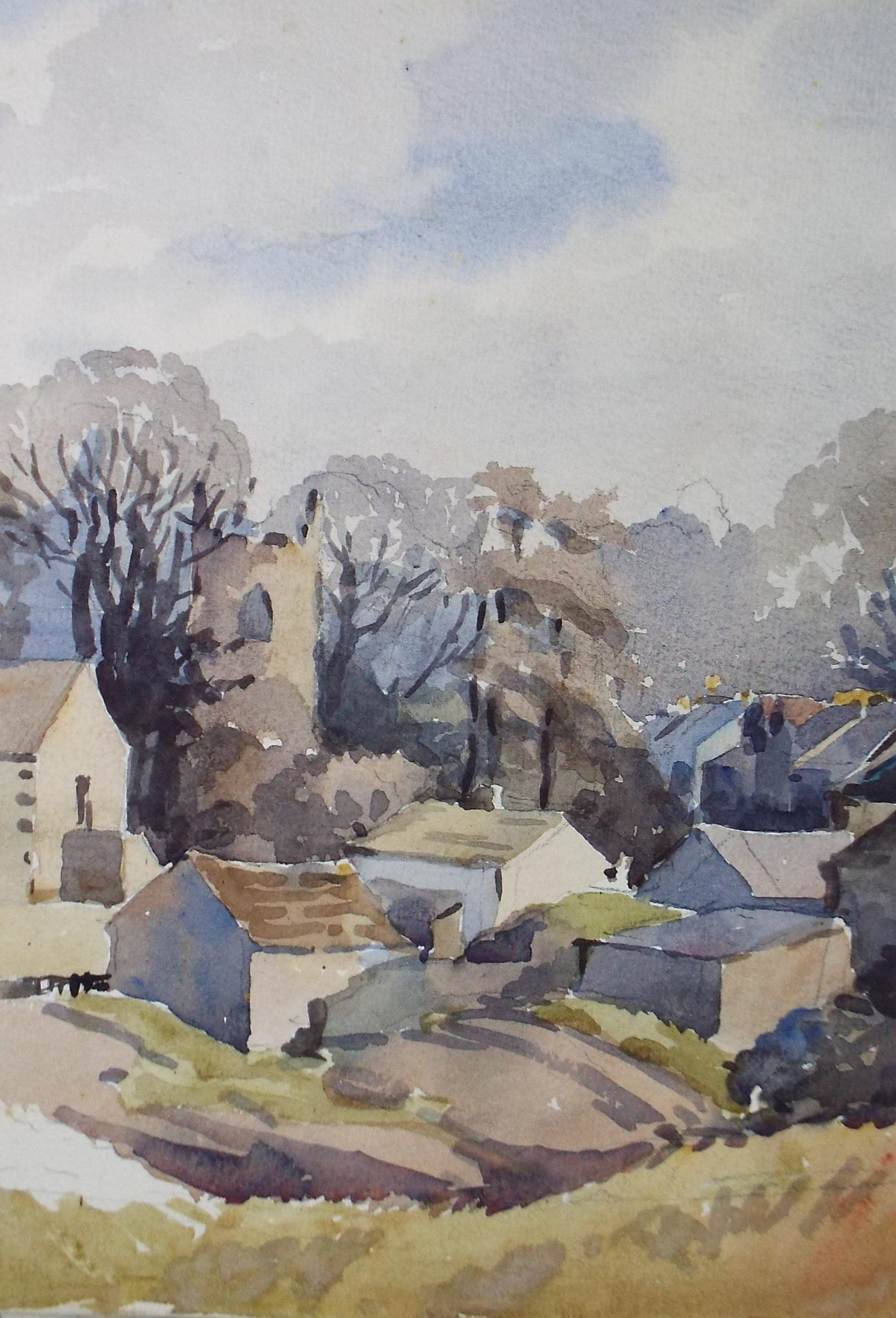 Original Watercolour, 'The Village', Richard A Siddal, circa 1950's