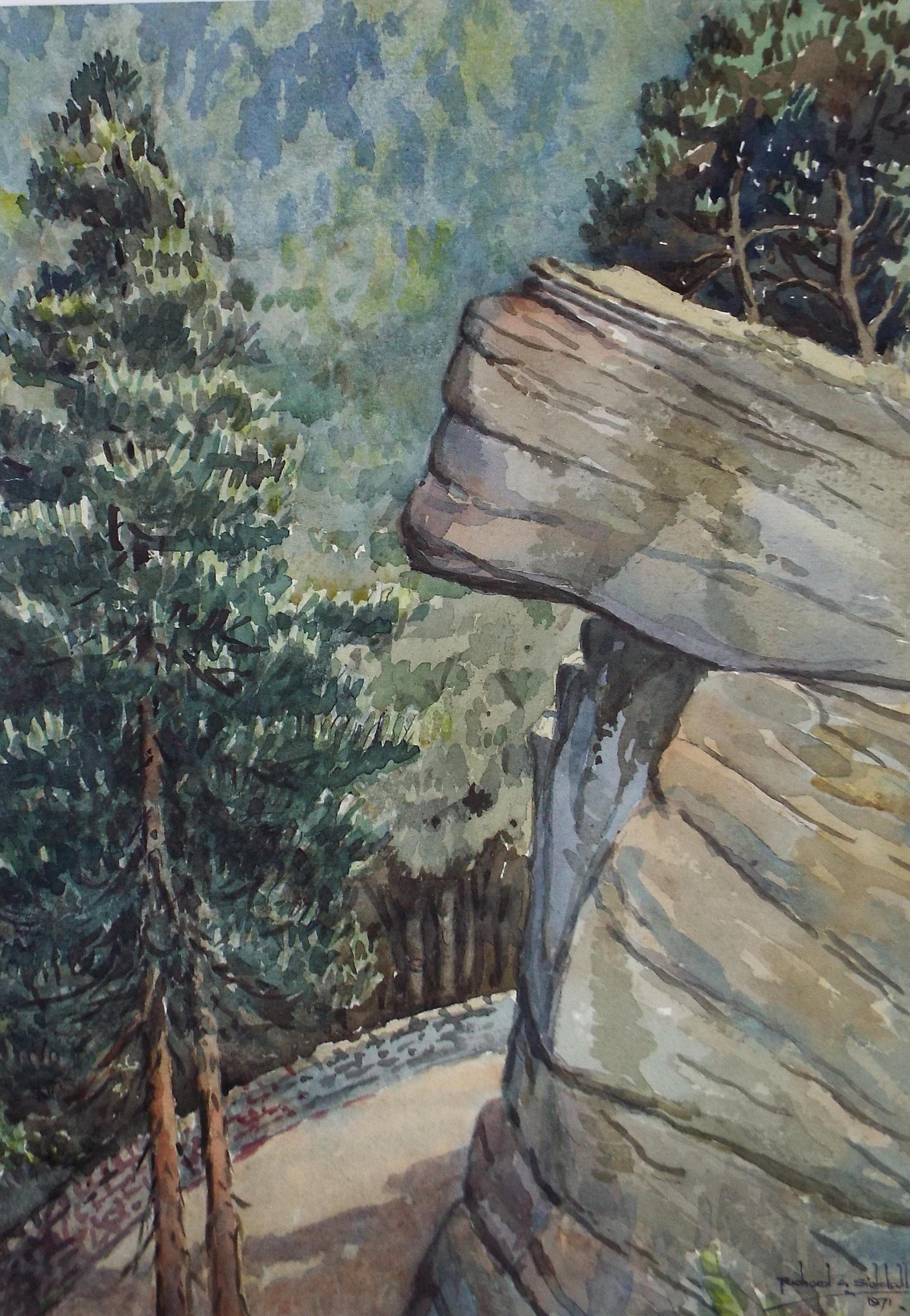 Original Watercolour, 'Cliffs above the road', Richard A Siddal, Dated 1971
