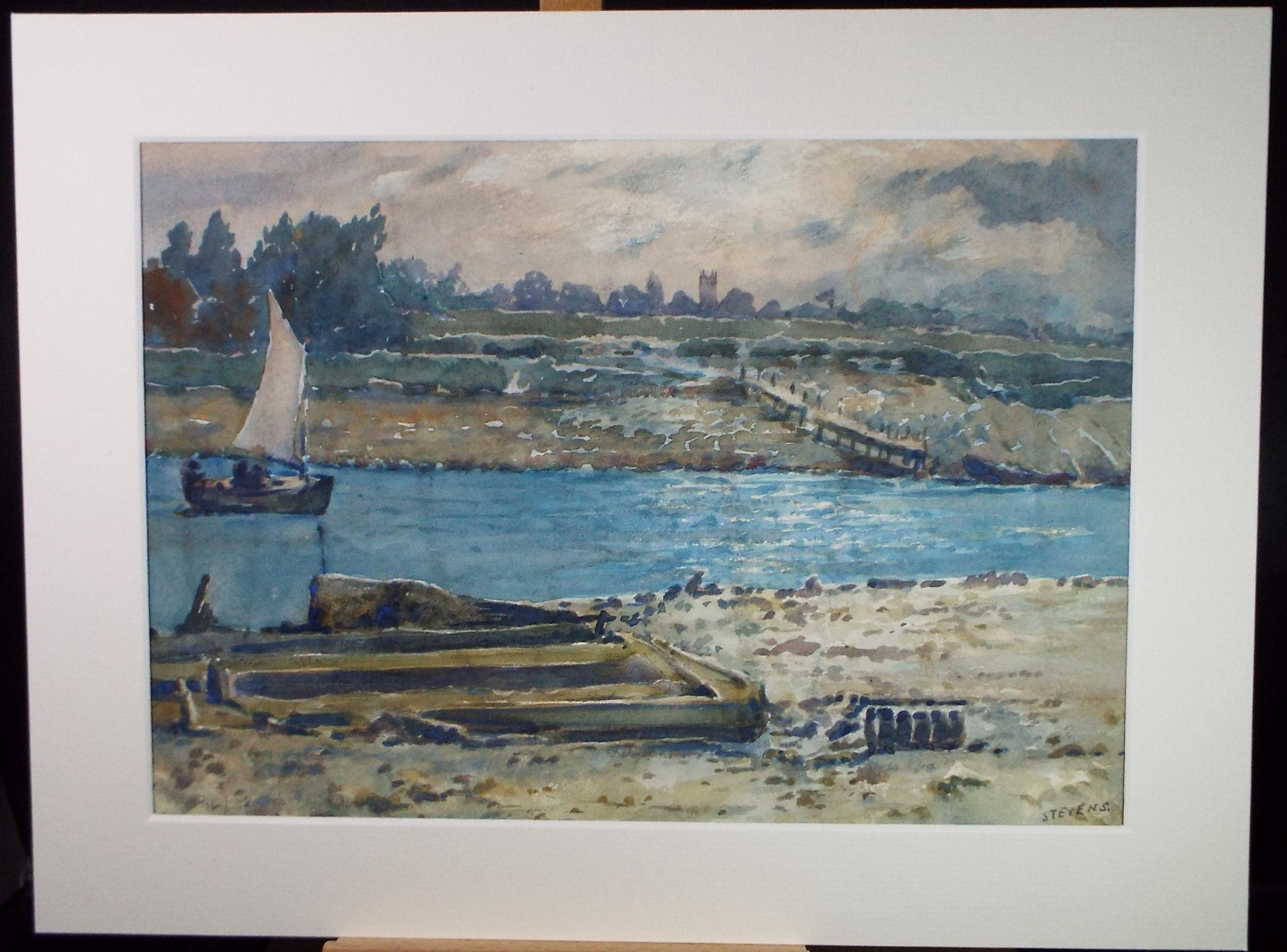 Original Watercolour, 'River Blythe, Southwold', Henry Potter Stevens (1875-1965) Date 1954