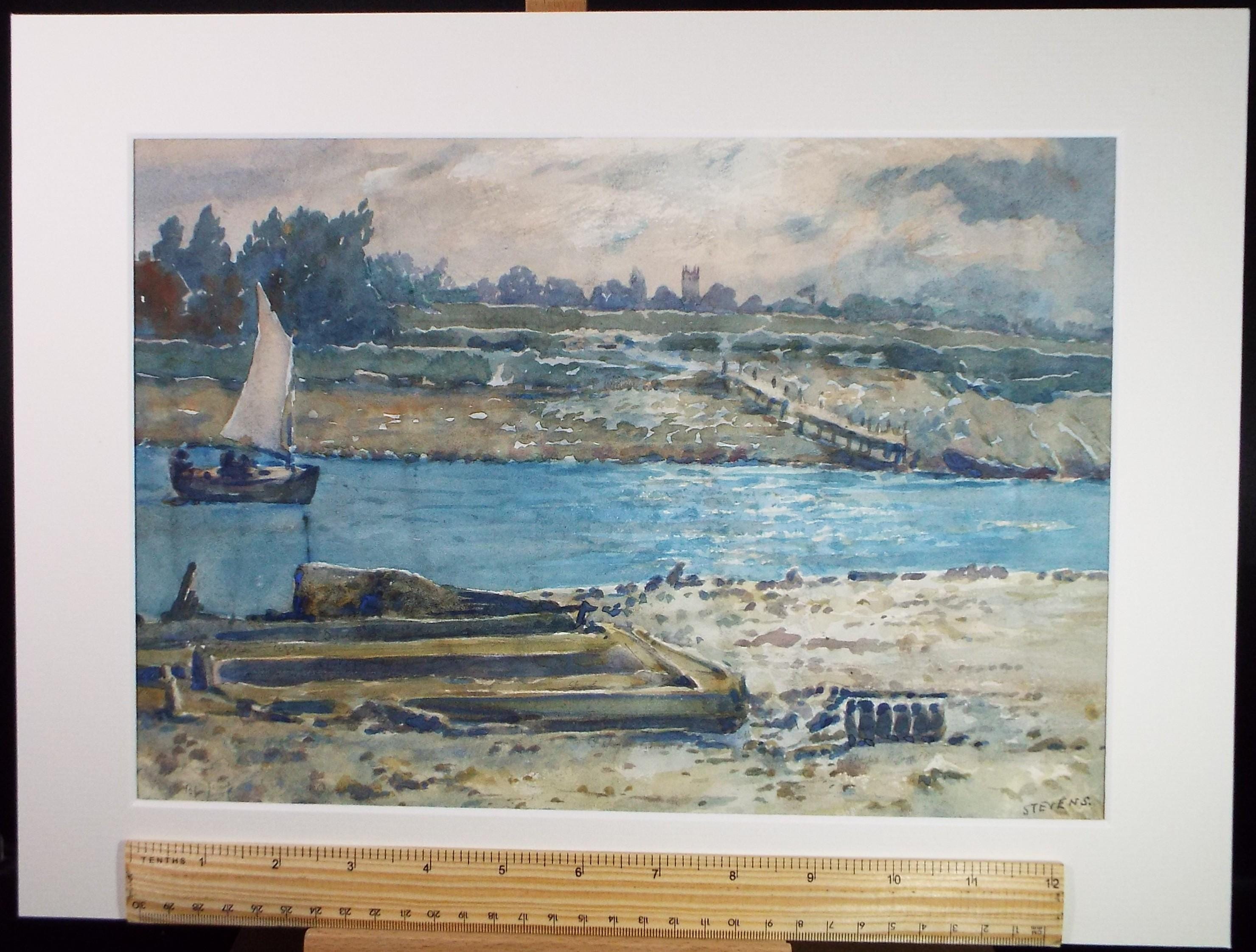Original Watercolour, 'River Blythe, Southwold', Henry Potter Stevens (1875-1965) Date 1954