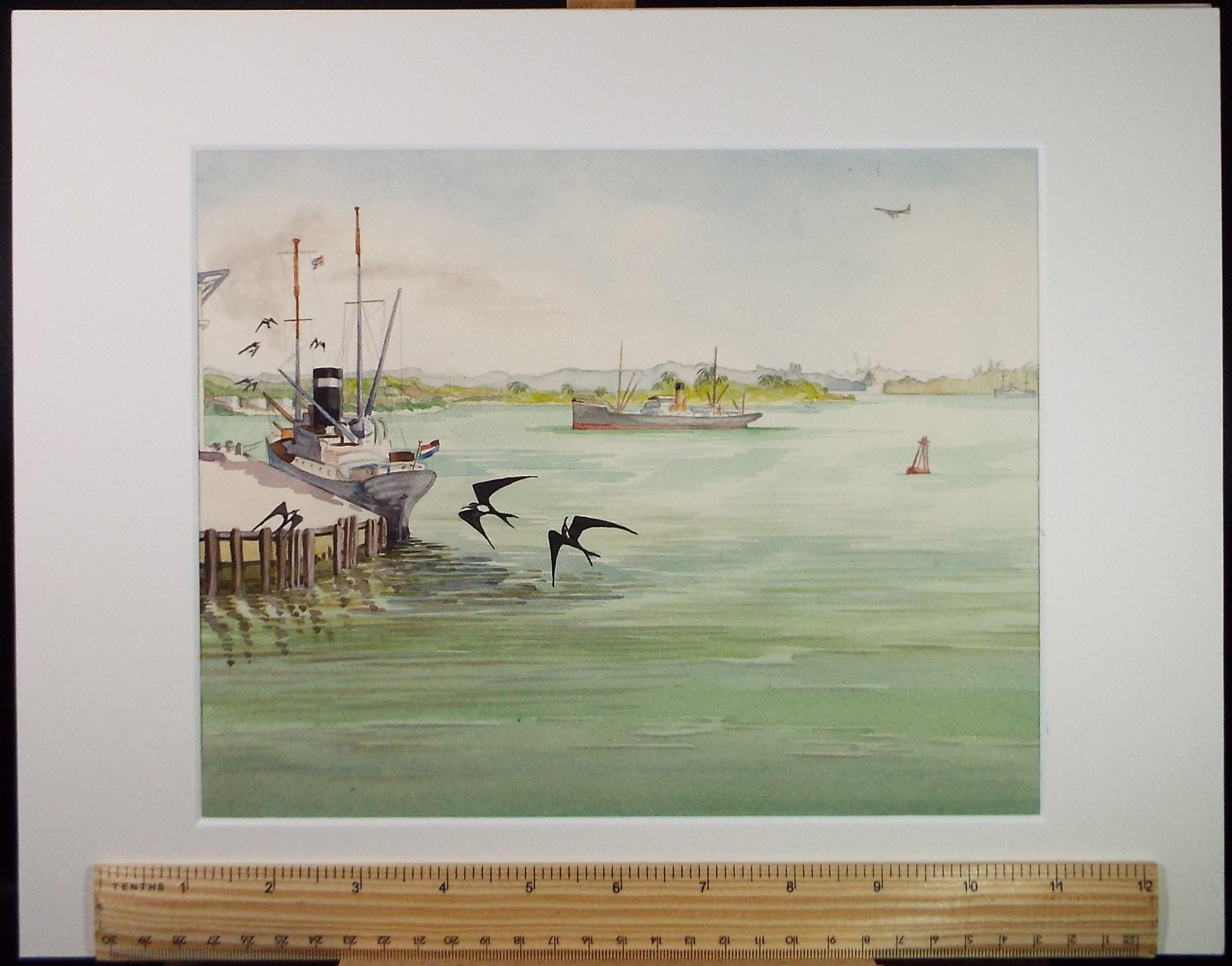 Original Watercolour, 'African Port', Circa 1950's, Ivy T. Attwell (1895-1985)