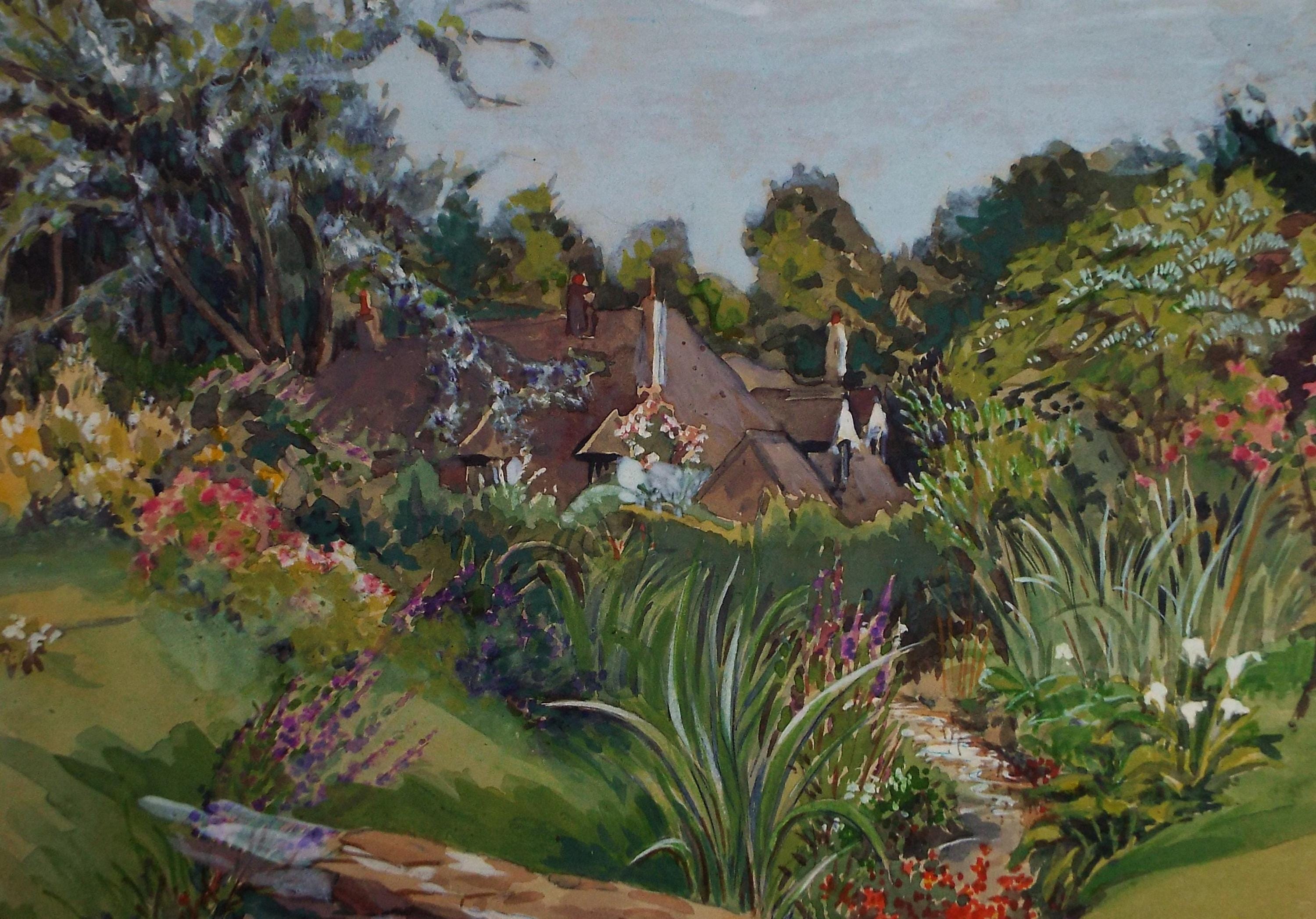 Original Watercolour, 'Garden at Shorton Farm', Circa 1950's, Ivy T. Attwell (1895-1985)