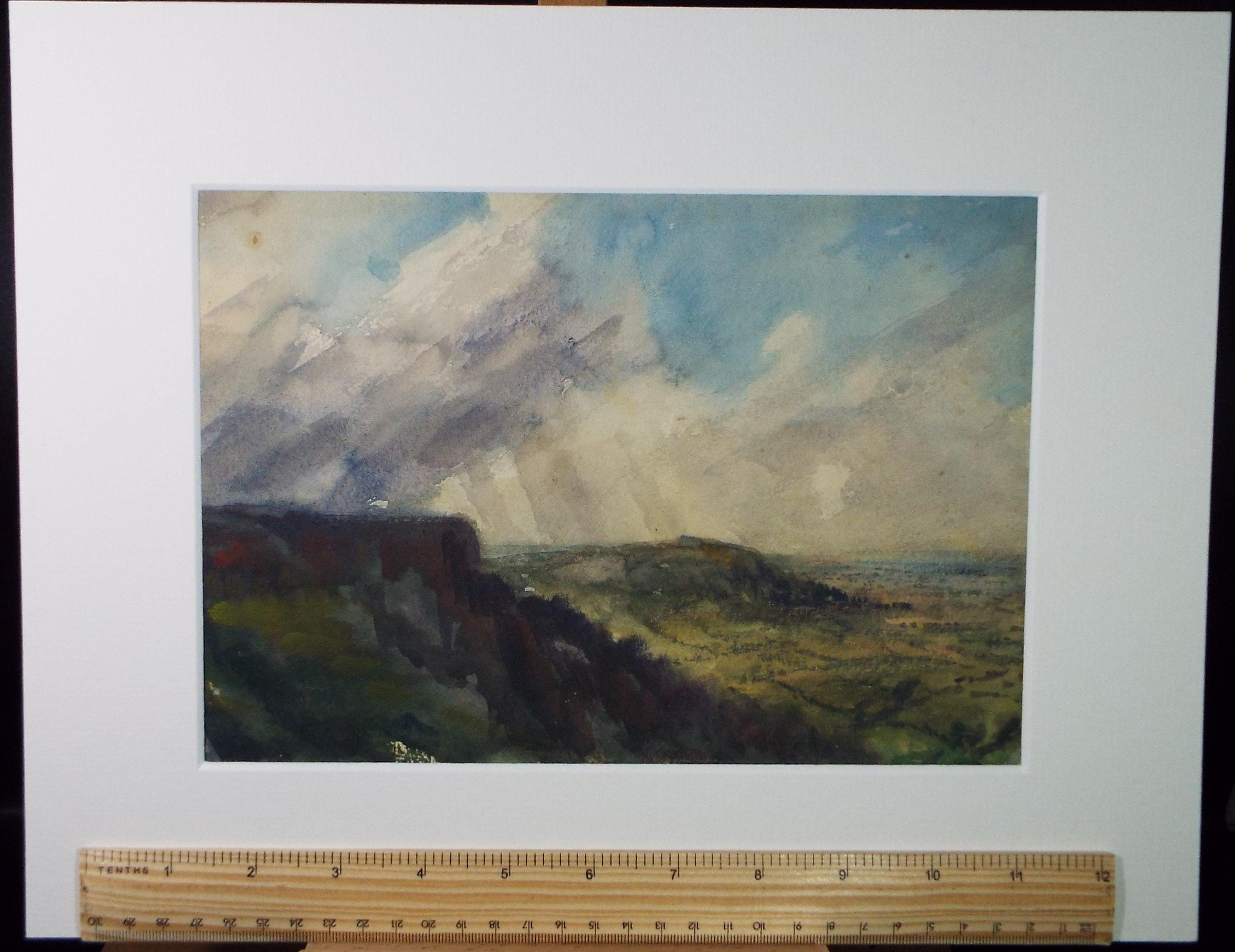 Watercolour, 'View from a hill', unknown artist, circa 1900