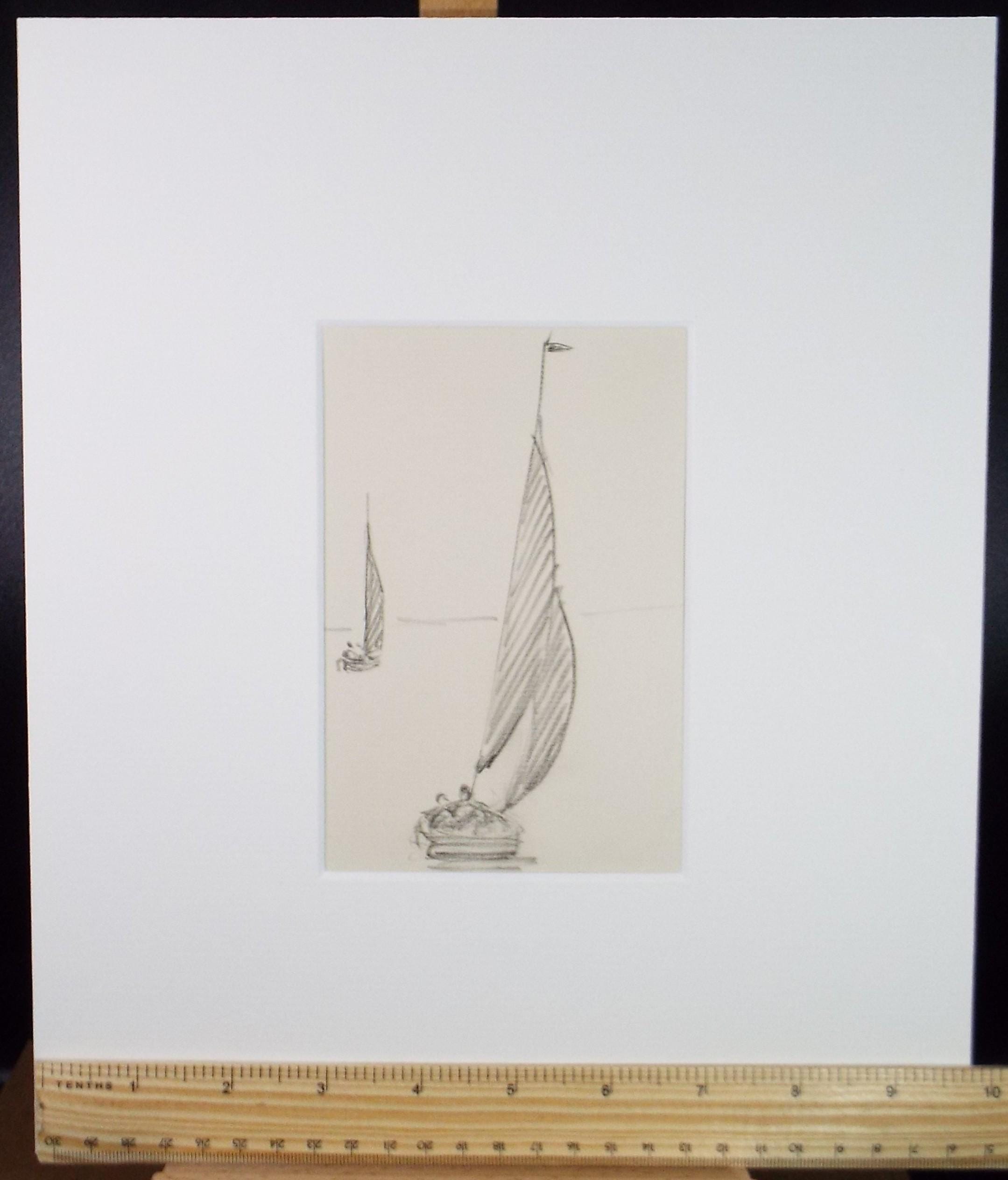 Original Pencil Sketch,'Study of a Sail Boat', Hilda Burford (1887-1957)