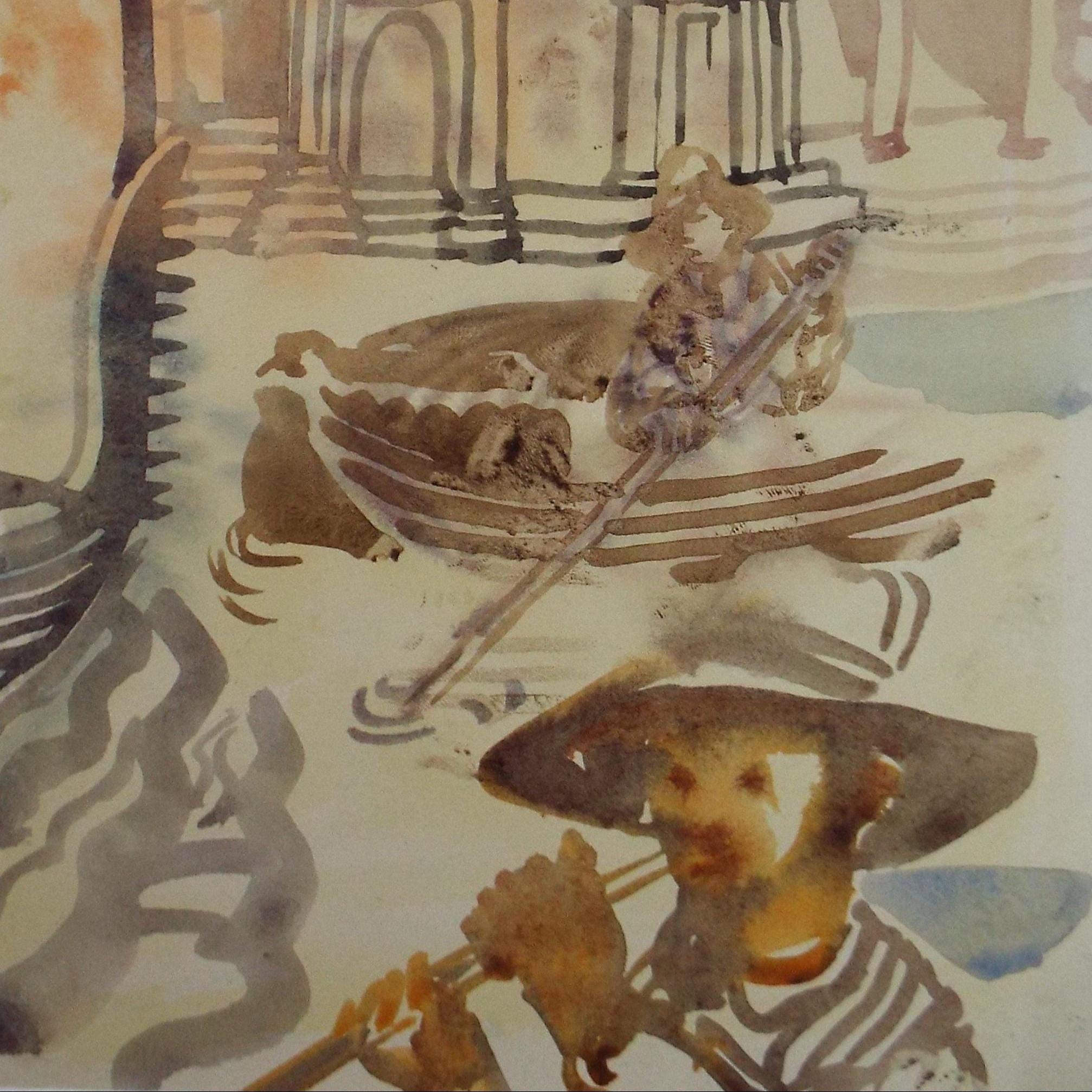 Original Watercolour, 'Figures & Temples', Circa 1950's, William D Clyne (1922-1981)