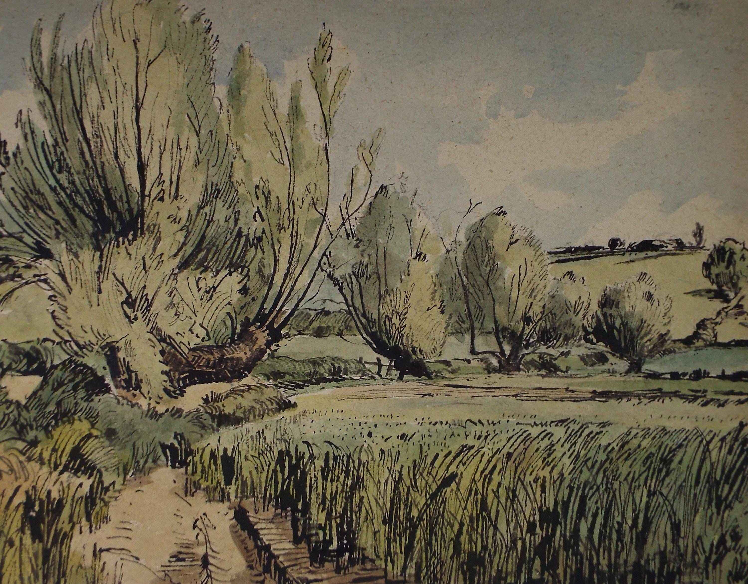 Original Watercolour, 'Cornfield with Willow', Edward Eaton Brannan (1886-1957),Circa 1940's