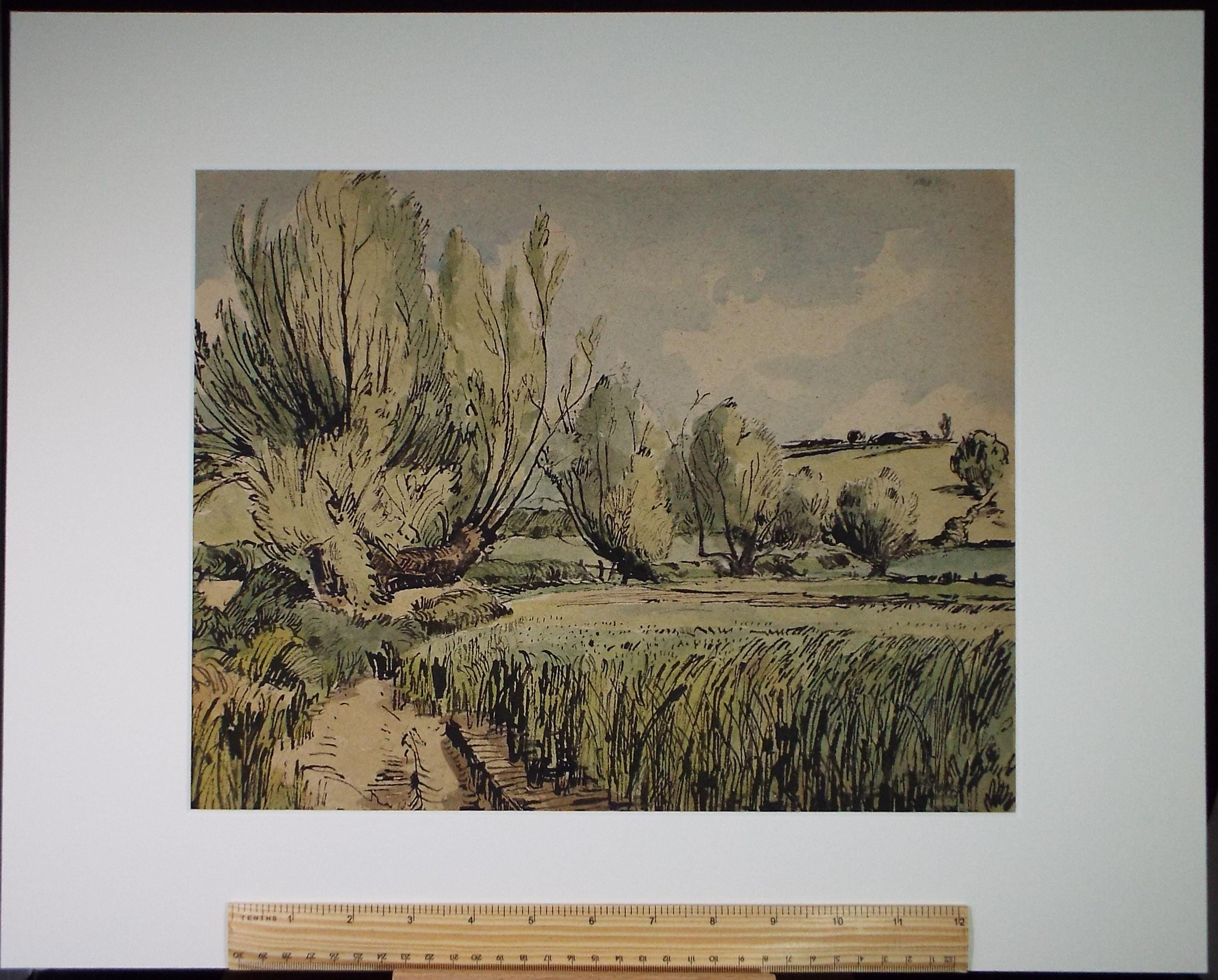 Original Watercolour, 'Cornfield with Willow', Edward Eaton Brannan (1886-1957),Circa 1940's