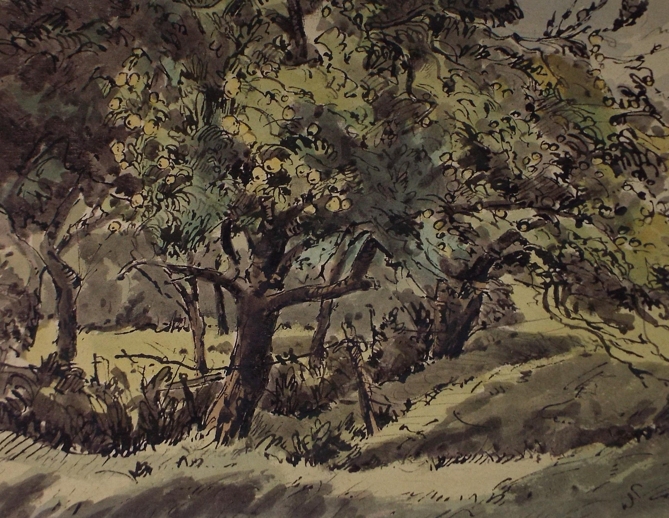 Original Watercolour, 'Trees on a field margin', Edward Eaton Brannan (1886-1957),Circa 1940's