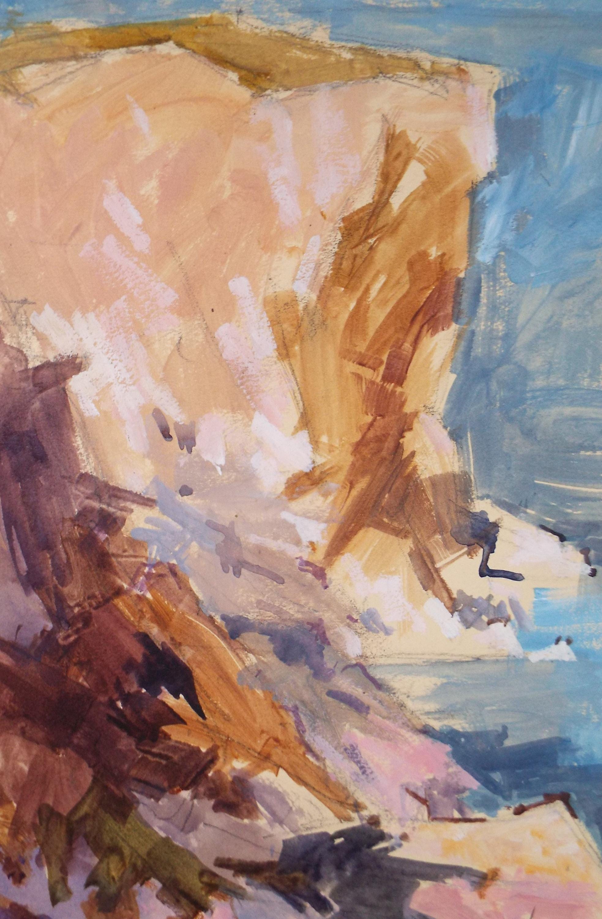 Original Watercolour on Paper, 'Sea Cliffs', Michael Cadman RI ARCI (1920 - 2012), Circa 1990's