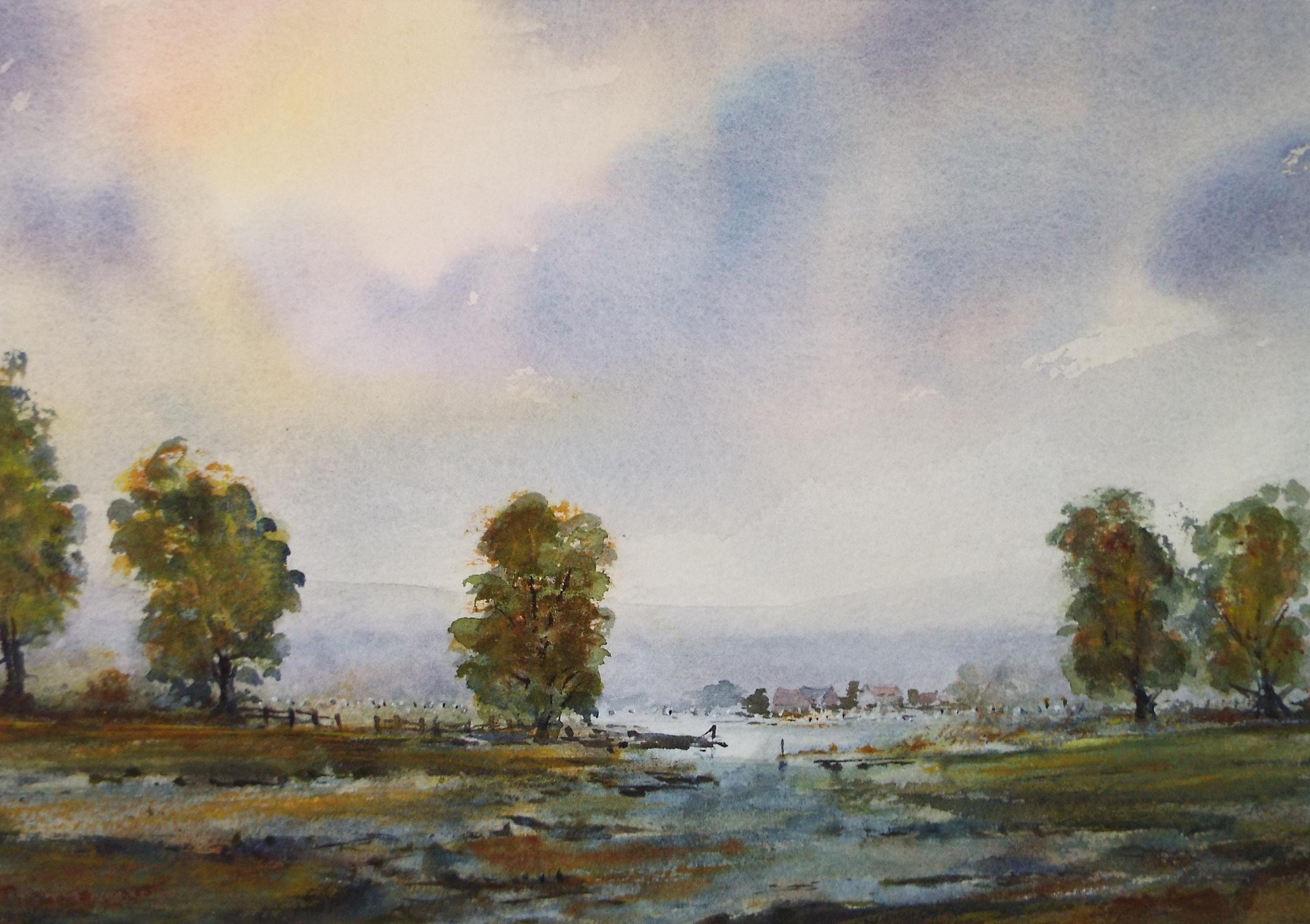 Original Watercolour, 'Distant Farm', Peter Grimer, Dated 2004