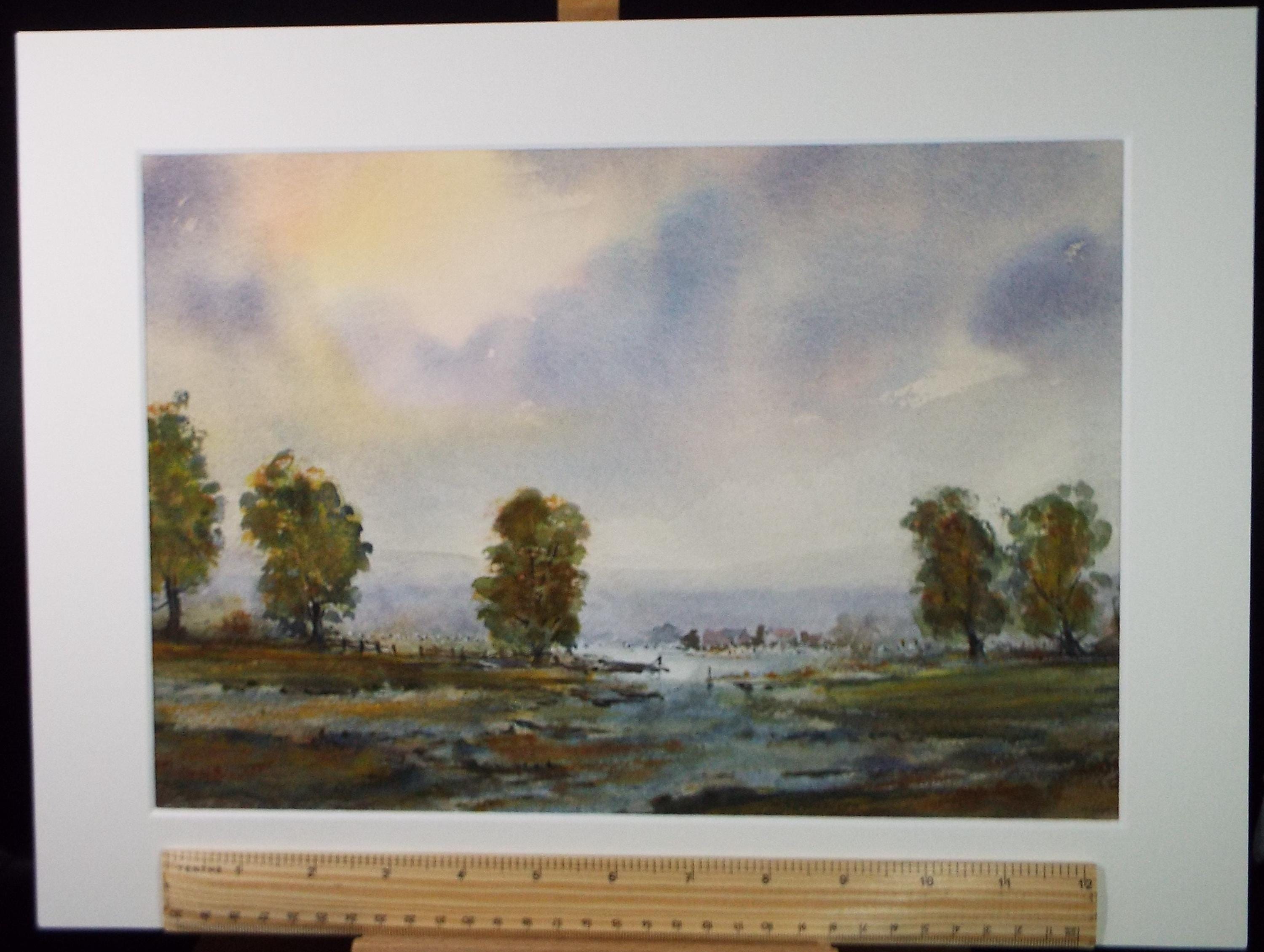 Original Watercolour, 'Distant Farm', Peter Grimer, Dated 2004