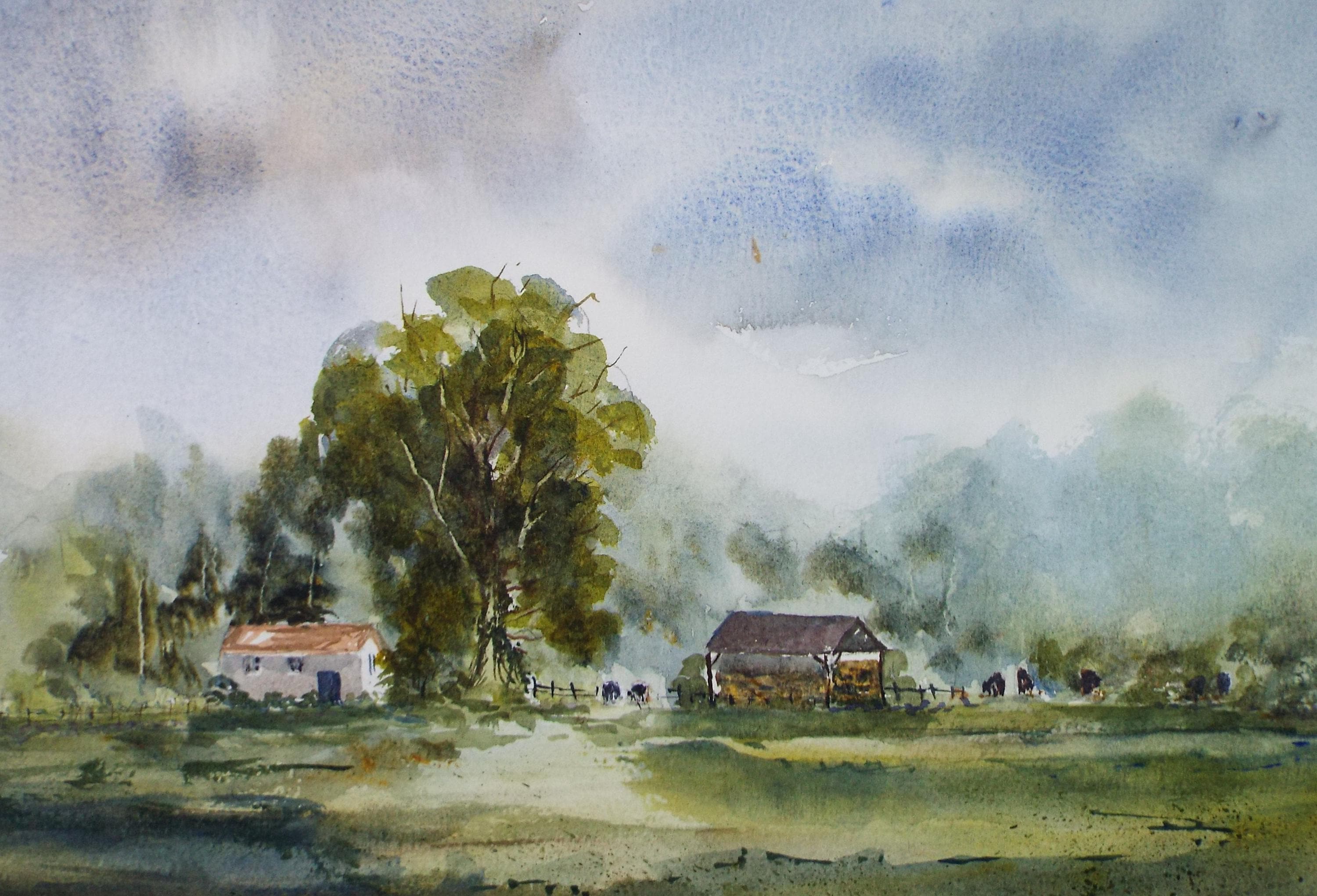 Original Watercolour, A Farmstead', Peter Grimer, Dated 2000