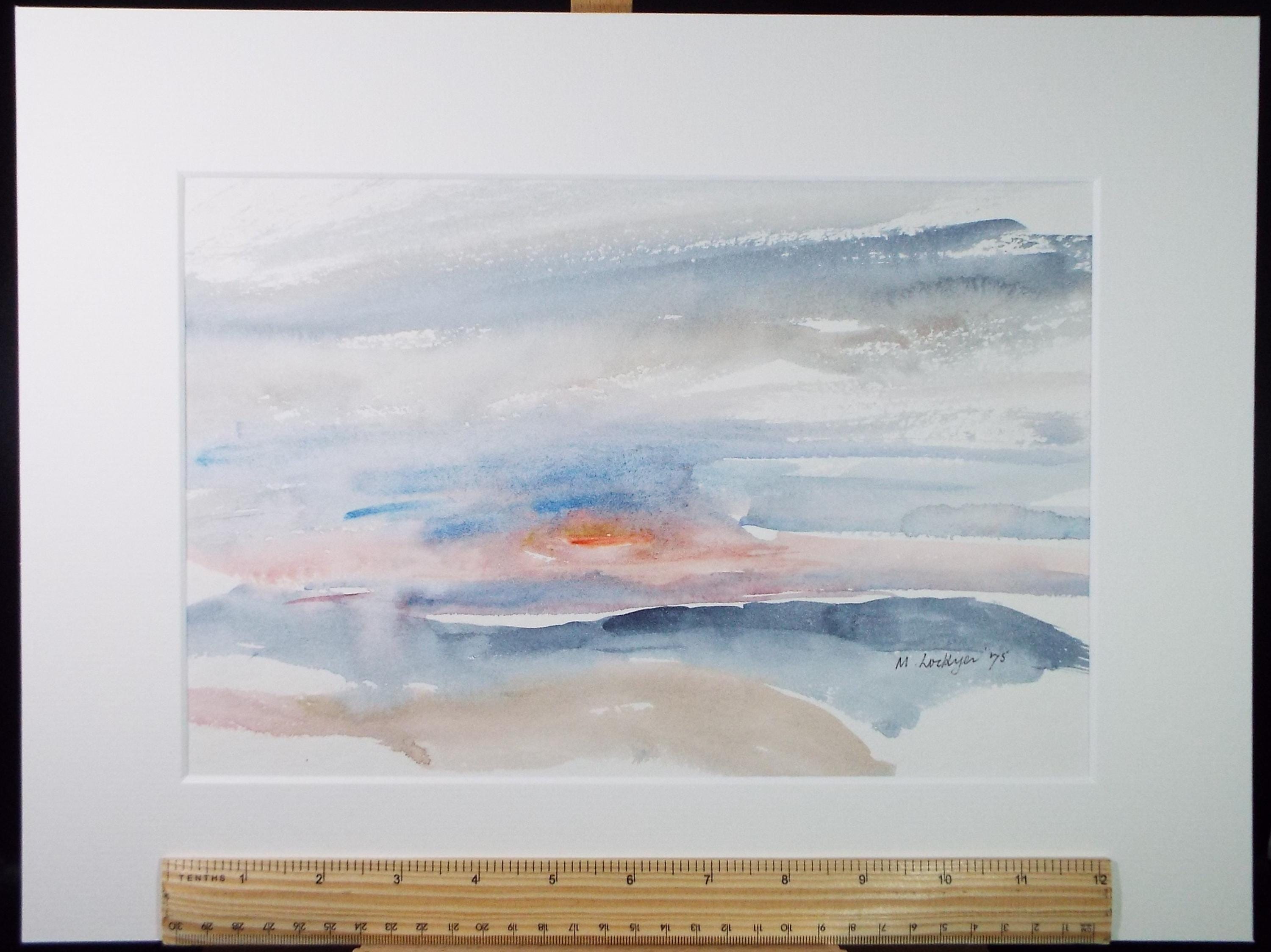 Original Watercolour on Paper, 'Sunset over a Landscape', Dated 1975, Mildred Lockyer