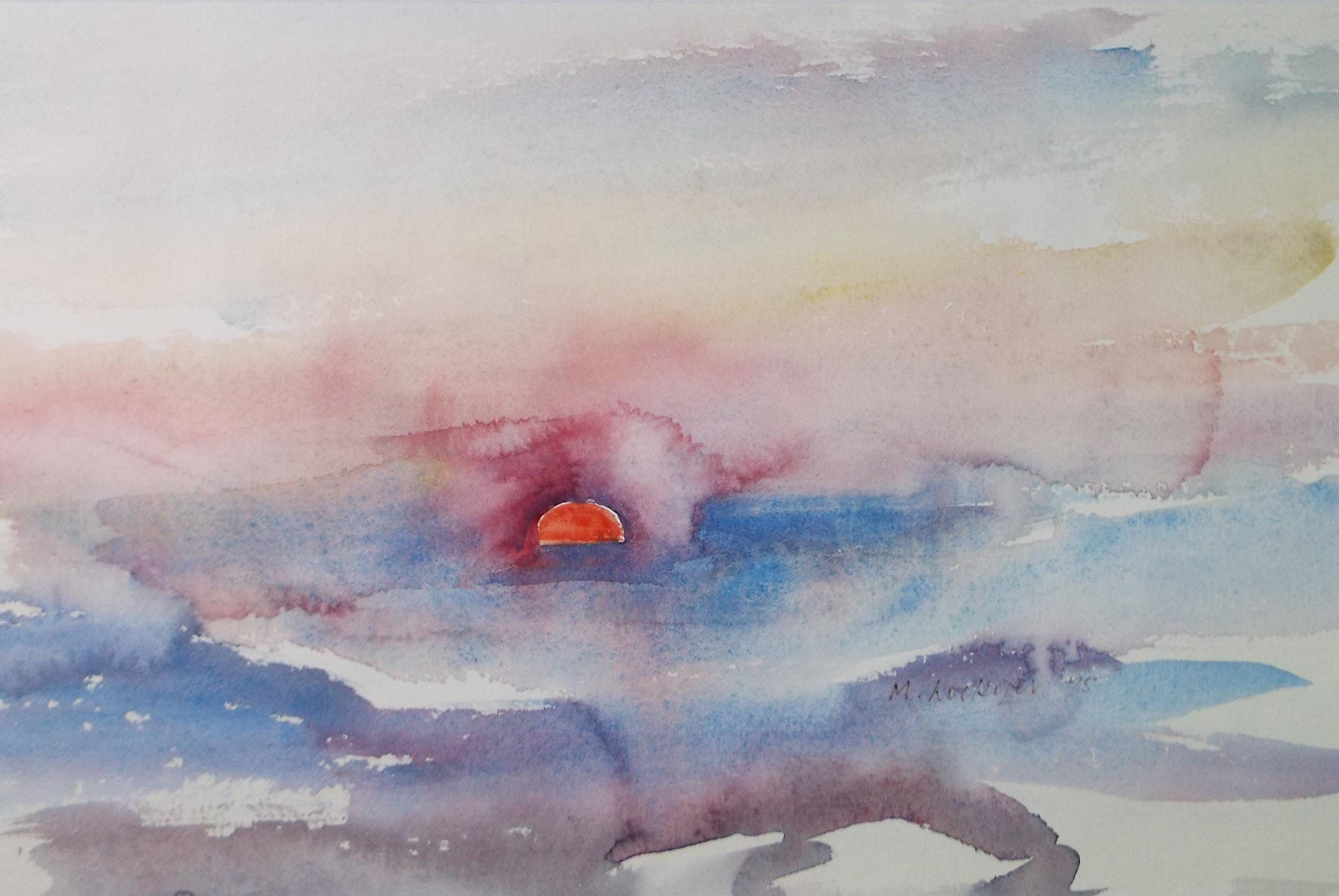 Original Watercolour on Paper, 'Sunset', Dated 1975, Mildred Lockyer
