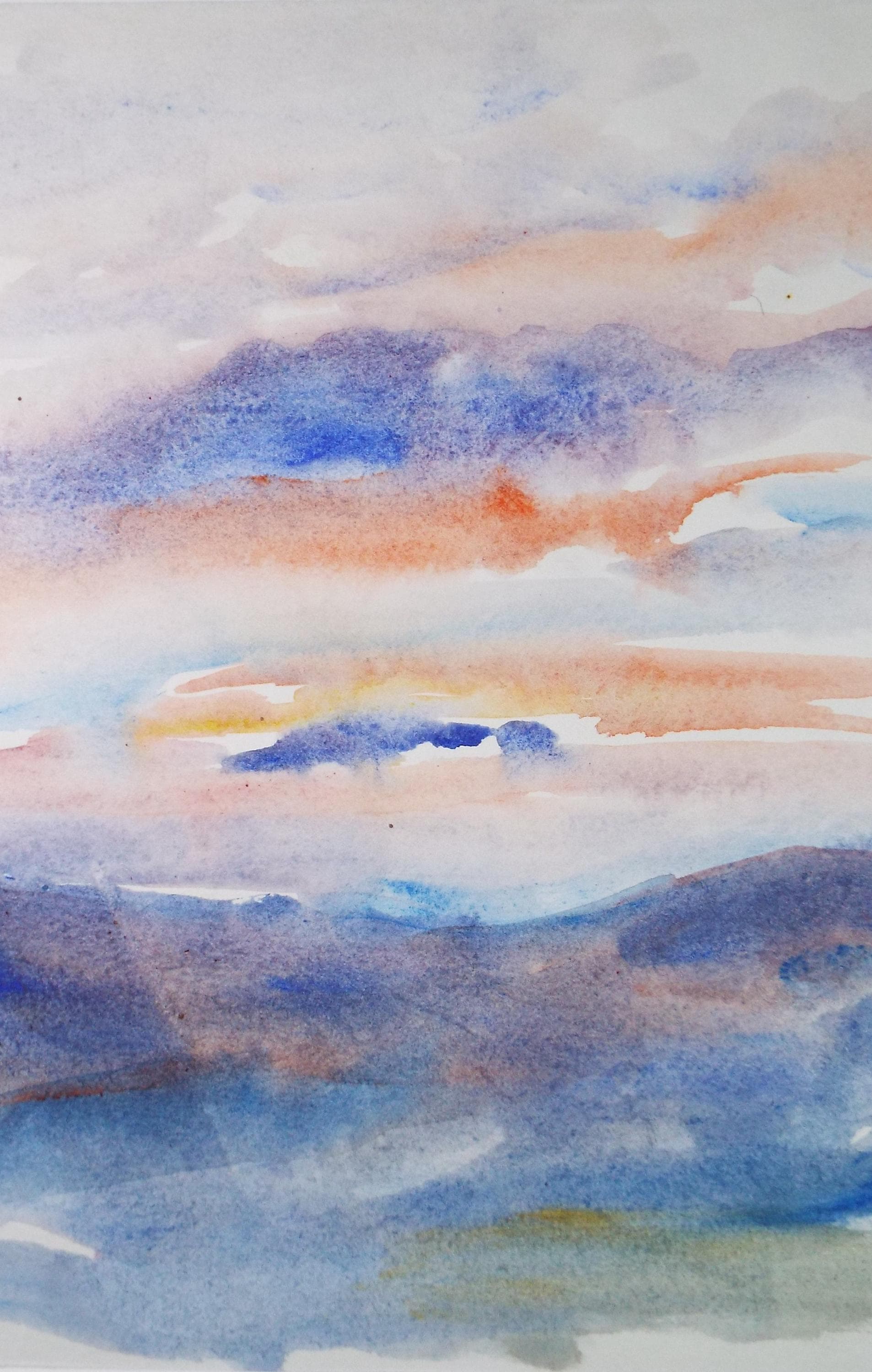 Original Watercolour on Paper, 'Sunset over a Landscape', Dated 1975, Mildred Lockyer