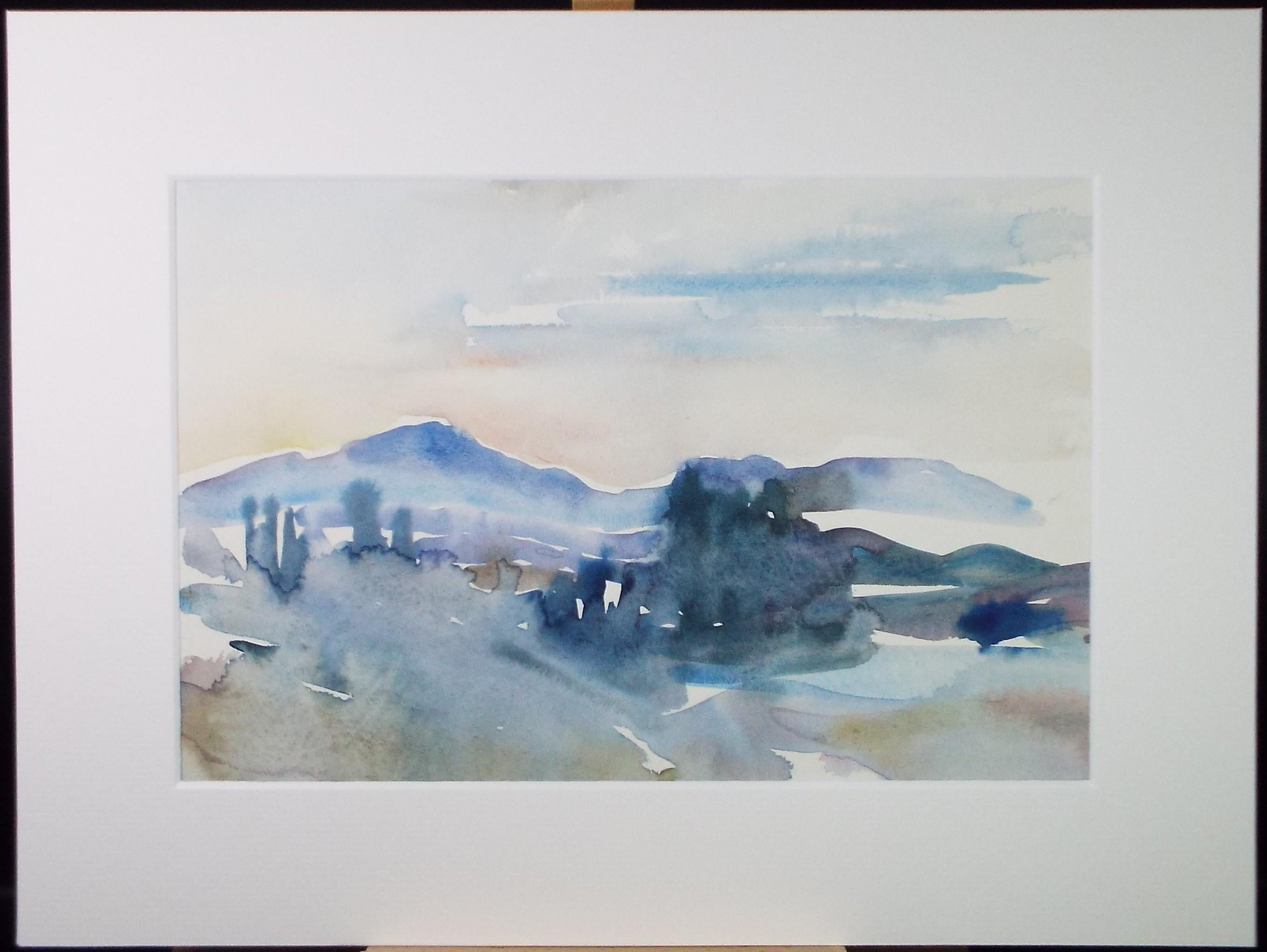 Original Watercolour on Paper, 'Blue Landscape', Circa 1970's, Mildred Lockyer