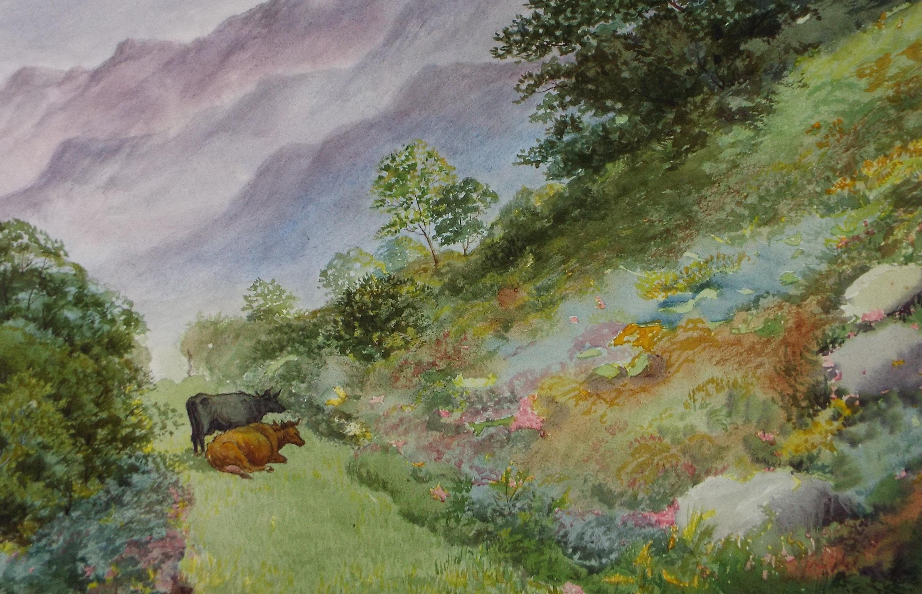 Original Watercolour, 'Cattle Grazing, Circa 1900, Unknown Artist