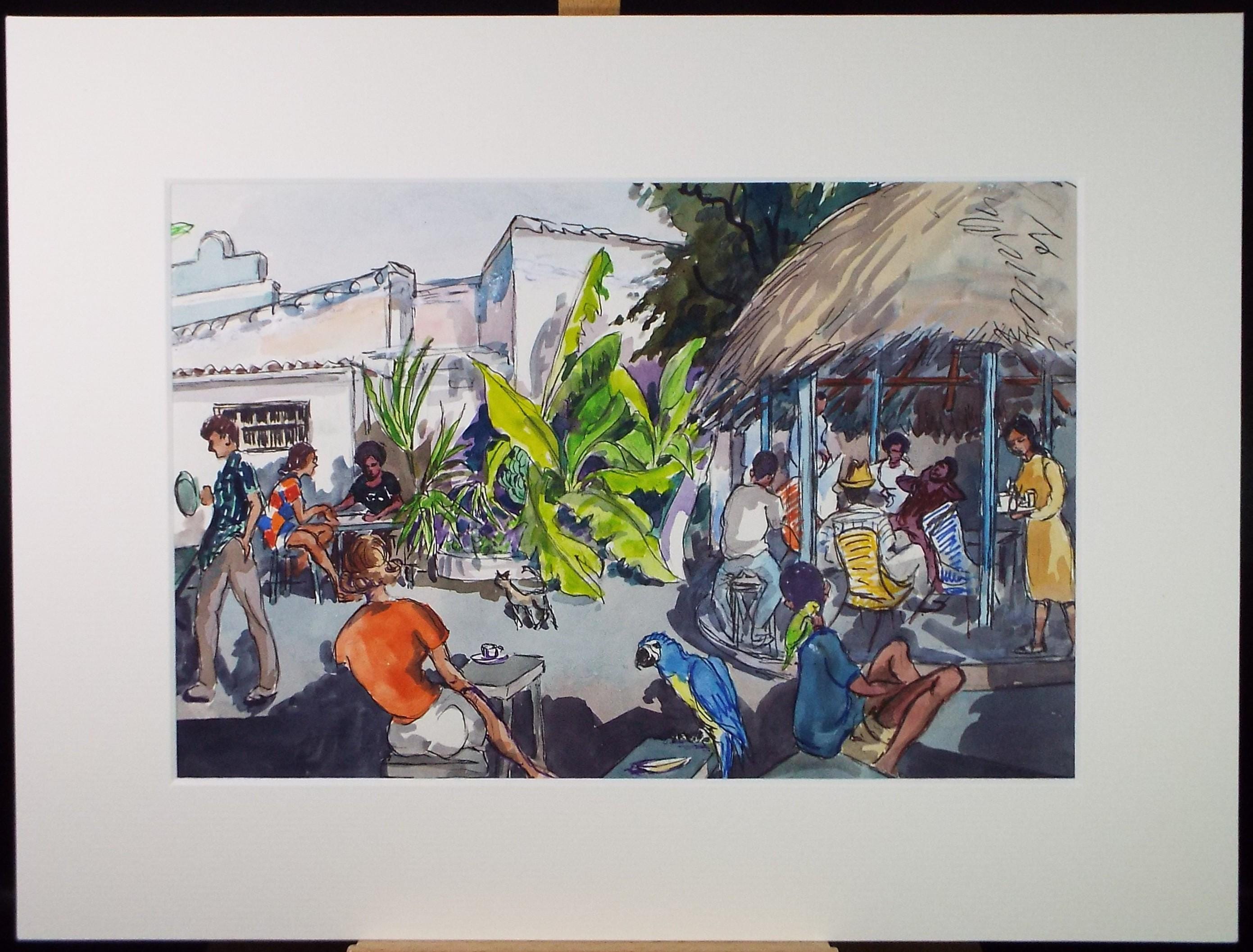 Original Watercolour, 'Cafe Bar', Circa 1950's, Ivy T. Attwell (1895-1985)