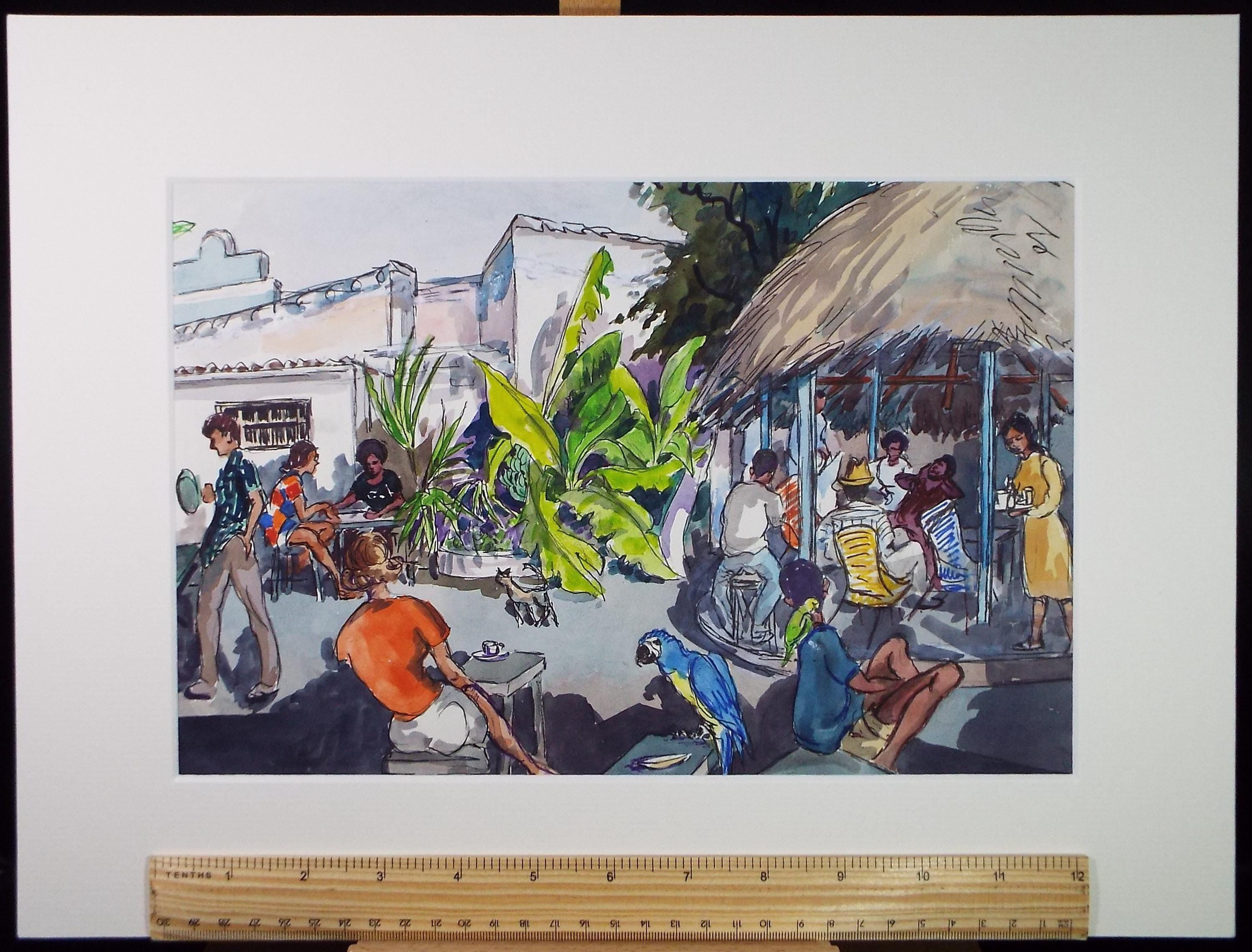 Original Watercolour, 'Cafe Bar', Circa 1950's, Ivy T. Attwell (1895-1985)
