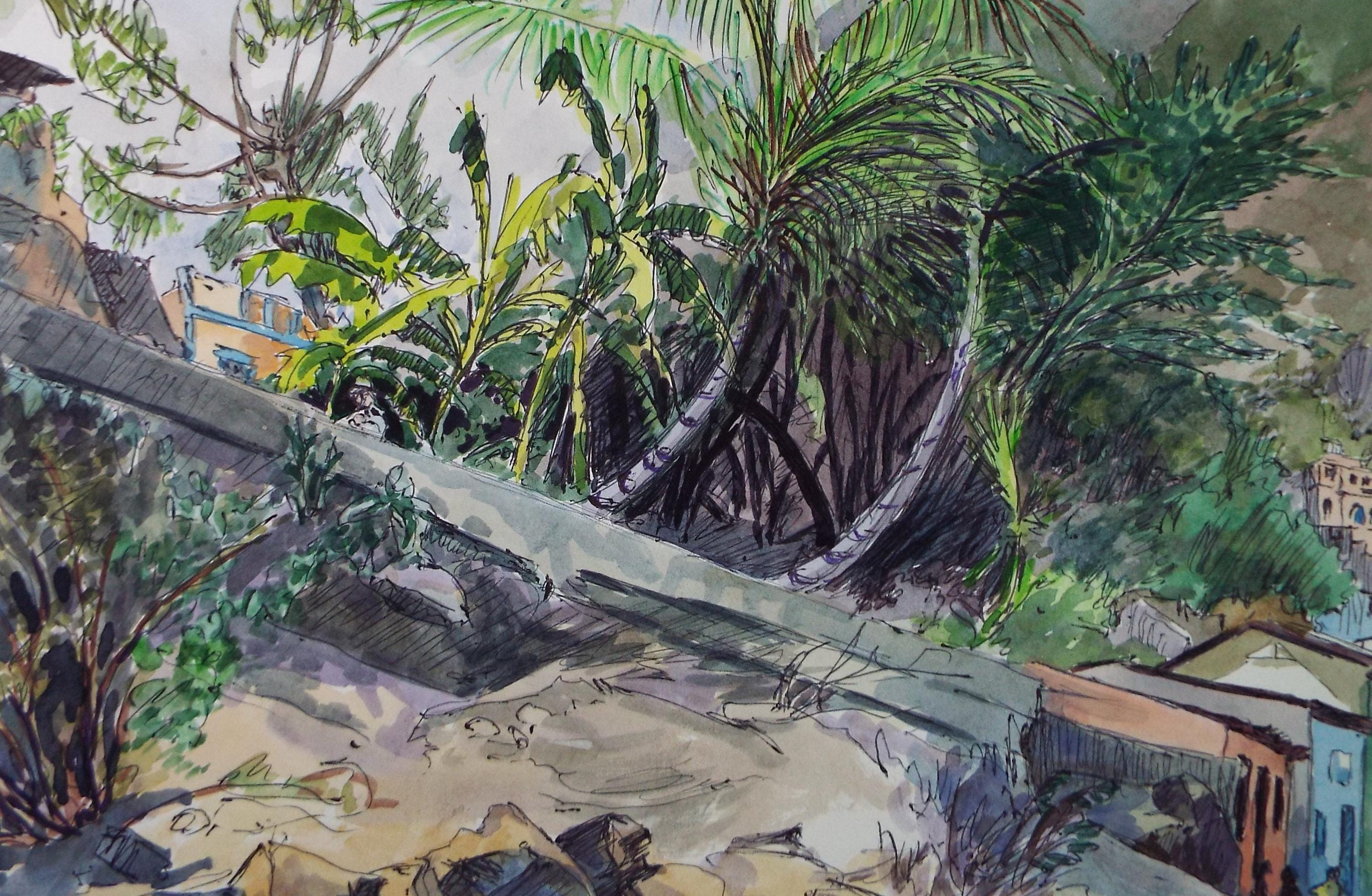 Original Watercolour, 'South American Village', Circa 1950's, Ivy T. Attwell (1895-1985)