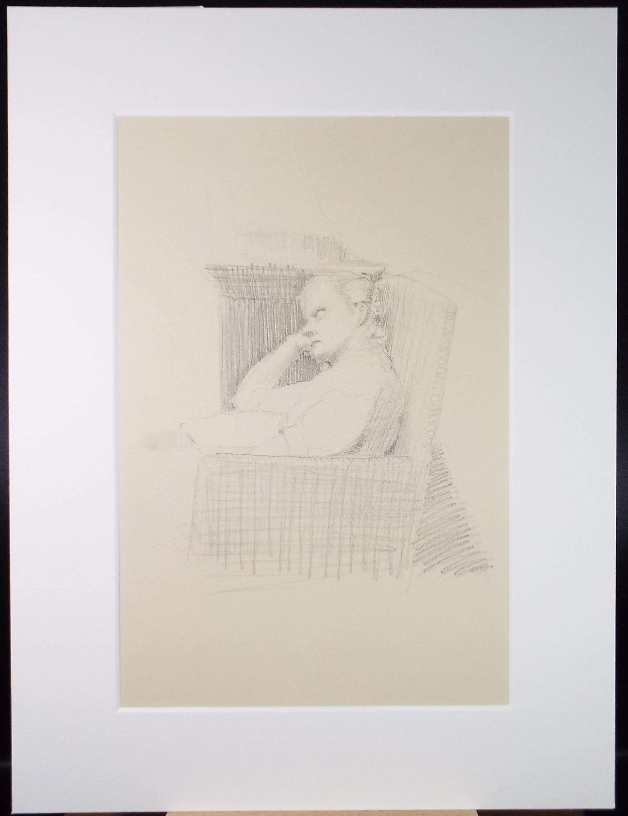 Mid-Century 'Sleeping Woman', Original pencil drawing by Pauline Plummer