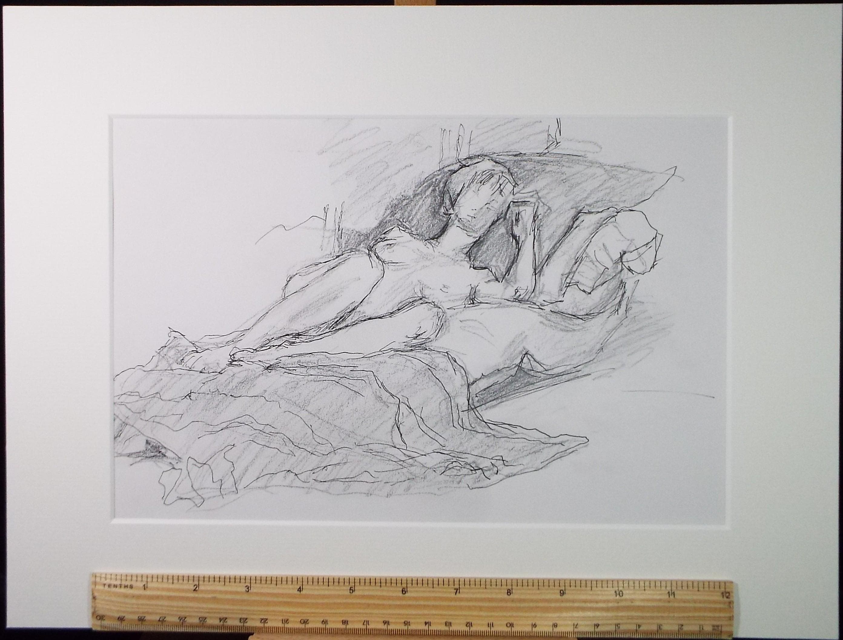 Original Pencil & ink Sketch,'reclining Nude', Circa 1990's, Pauline Plummer (b 1930)