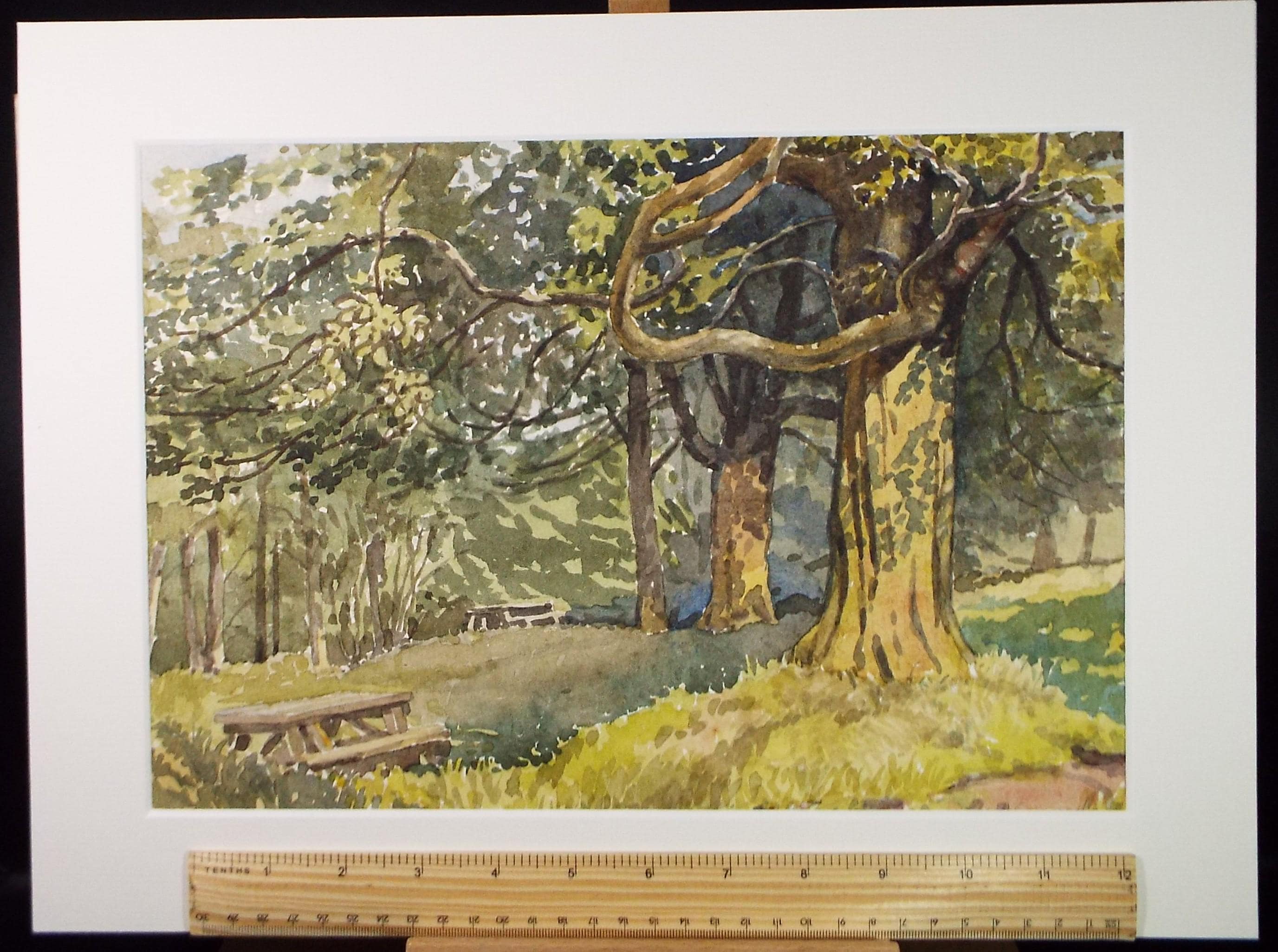 Original Watercolour, 'Woodland with picnic tables', Richard A Siddal, Circa 1950's